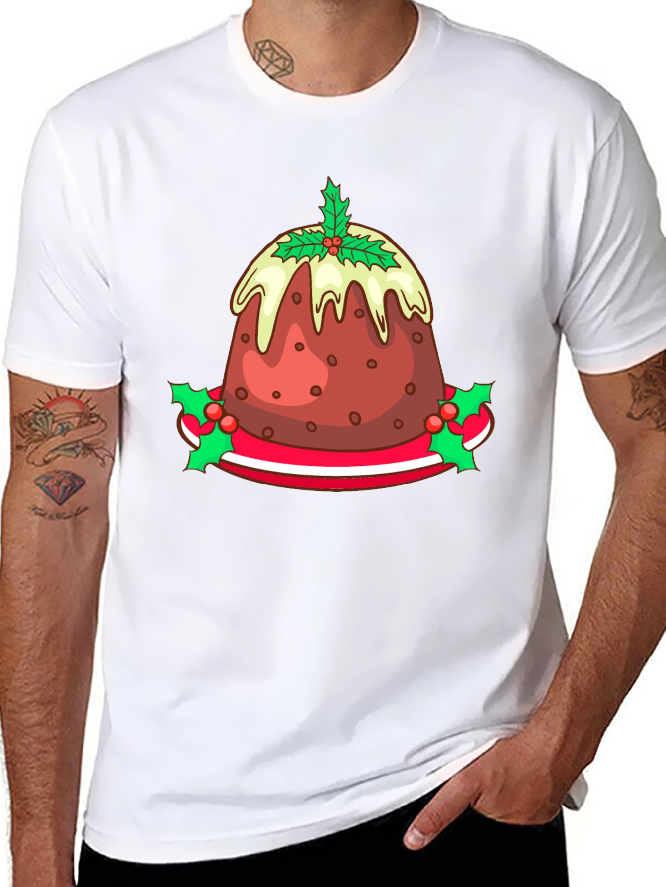 Festive Christmas Pudding Graphic Tee - Holiday Apparel