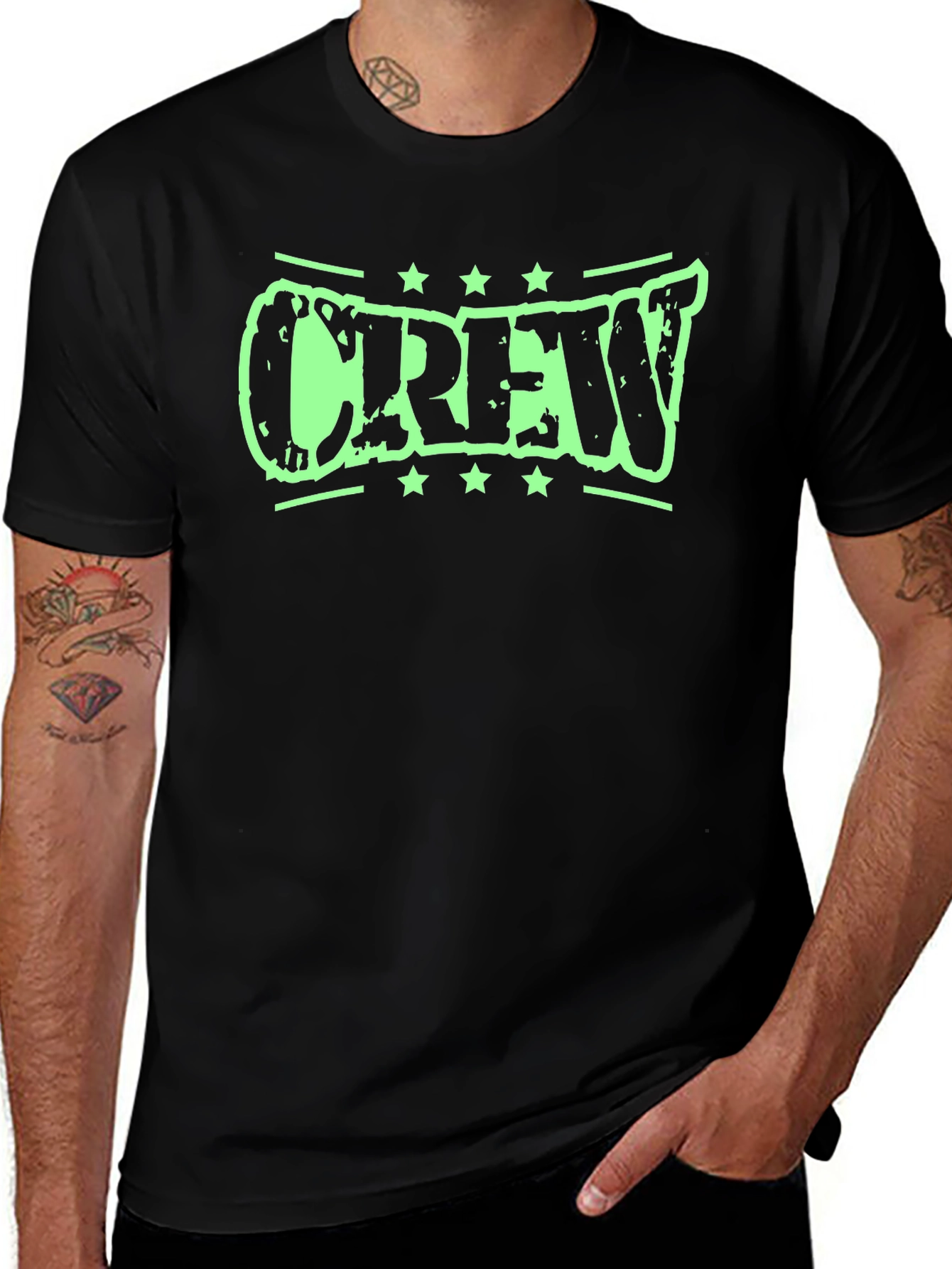 Crew Graphic Tee - Distressed Print Black Shirt