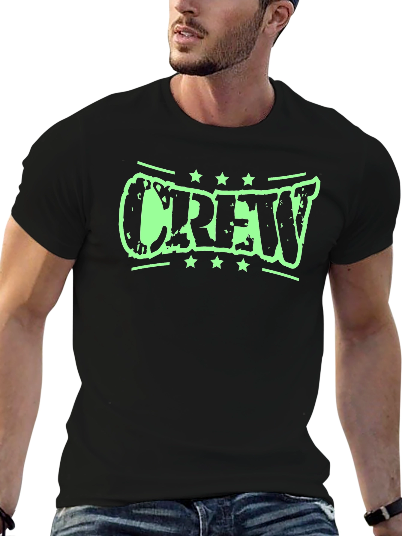 Crew Graphic Tee - Distressed Print Black Shirt