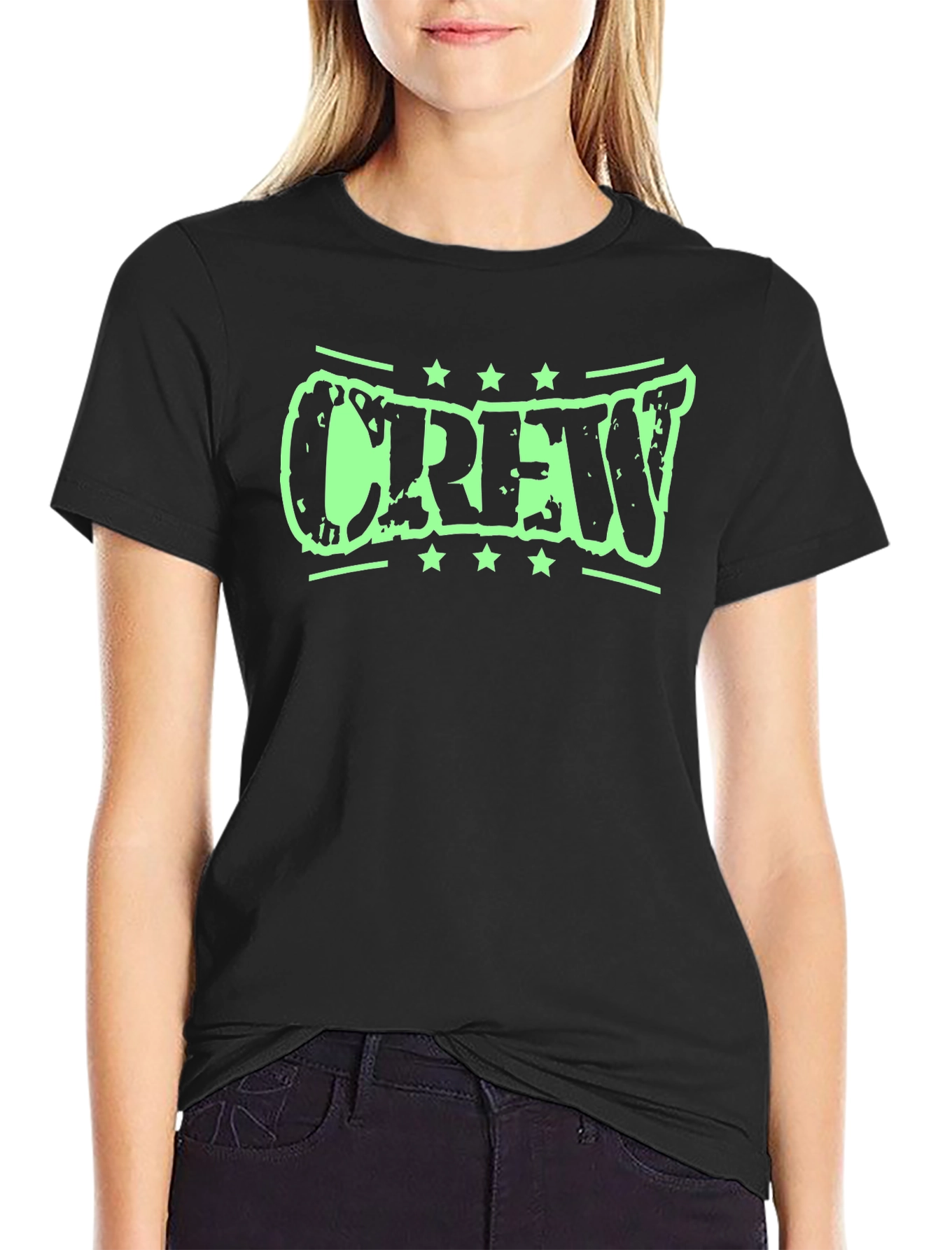 Crew Graphic Tee - Distressed Print Black Shirt