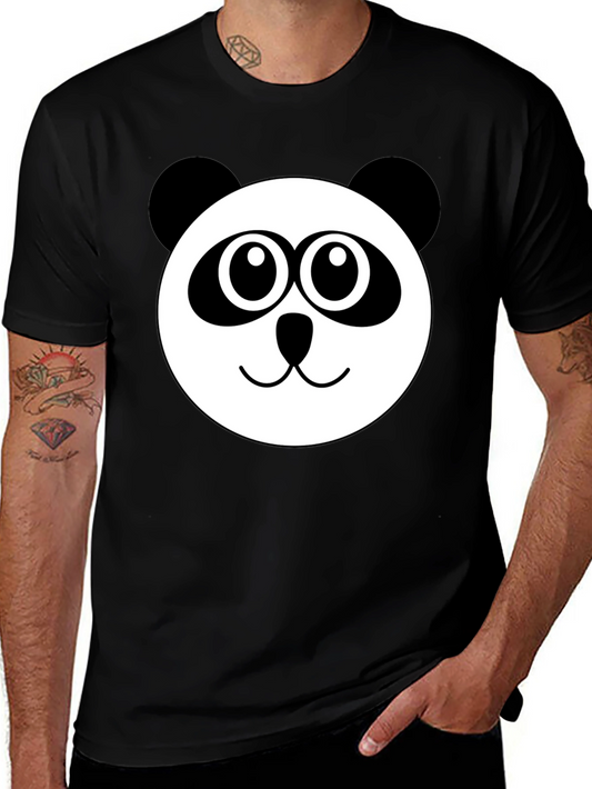 Cute Panda Face Graphic Black T-Shirt