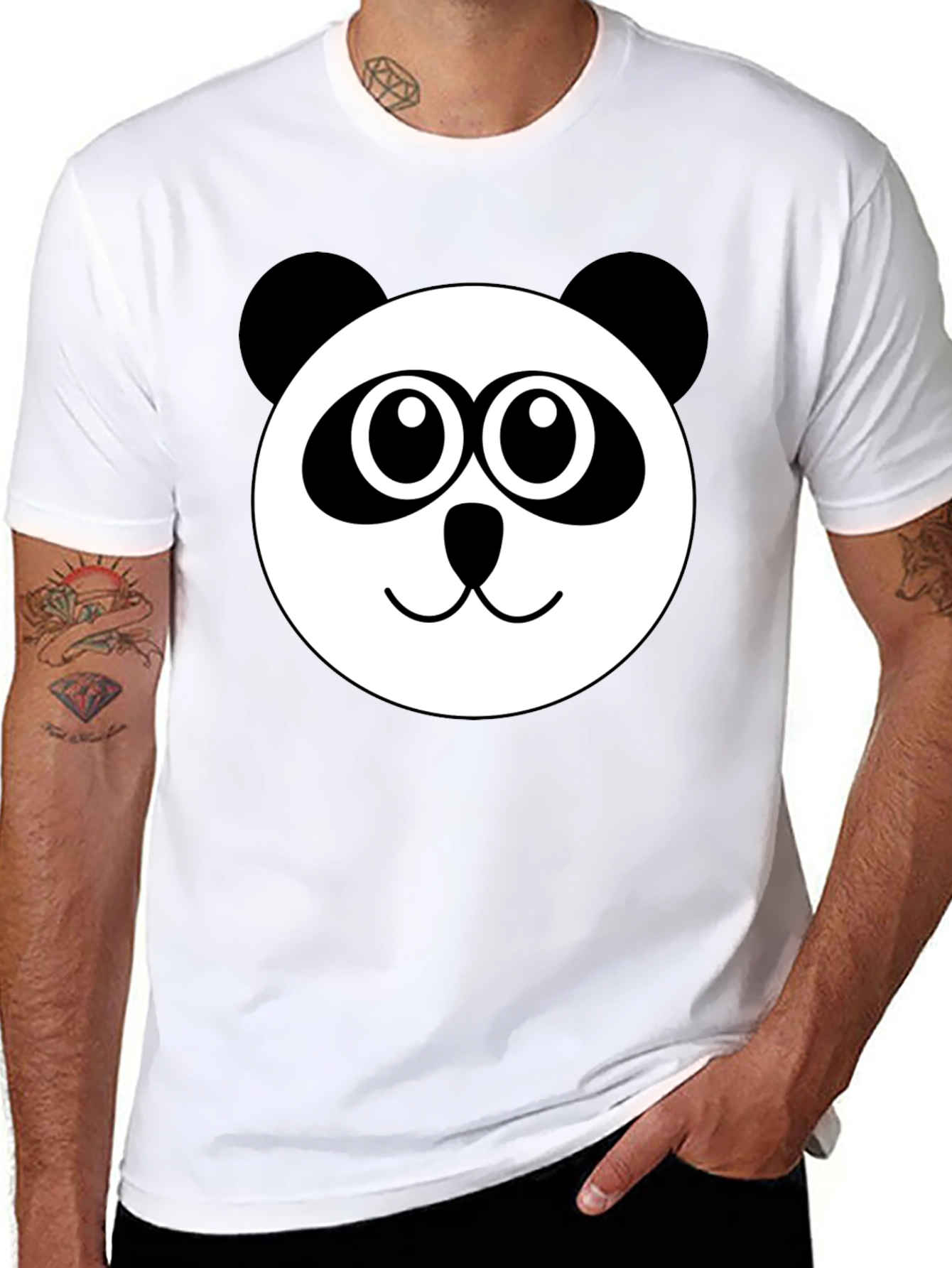 Cute Panda Face Graphic Black T-Shirt