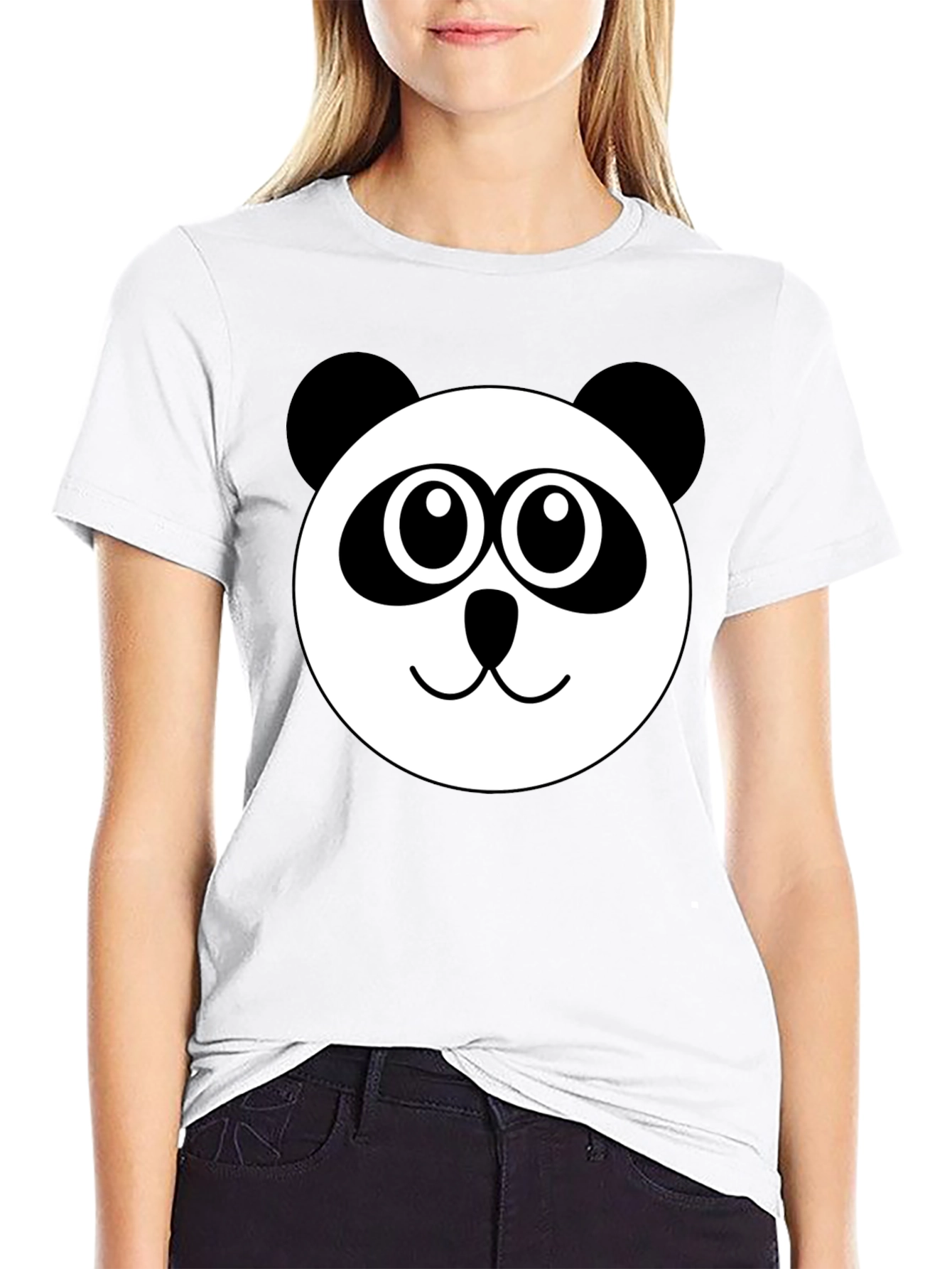 Cute Panda Face Graphic Black T-Shirt