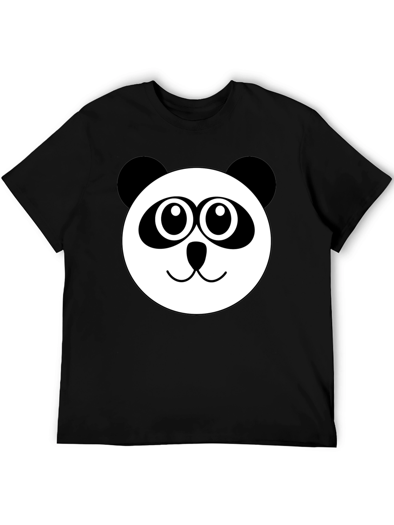 Cute Panda Face Graphic Black T-Shirt