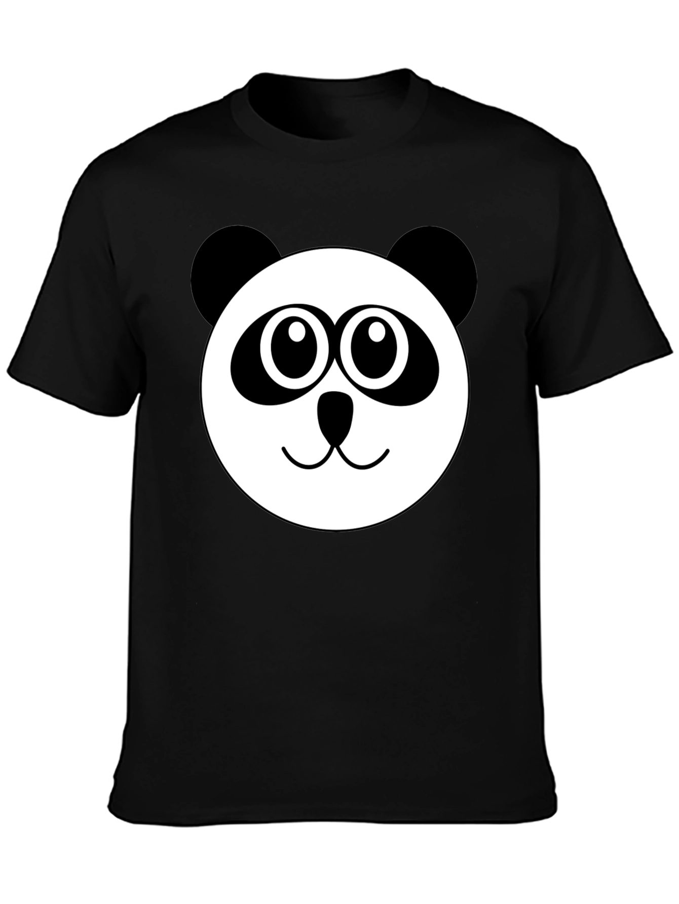 Cute Panda Face Graphic Black T-Shirt