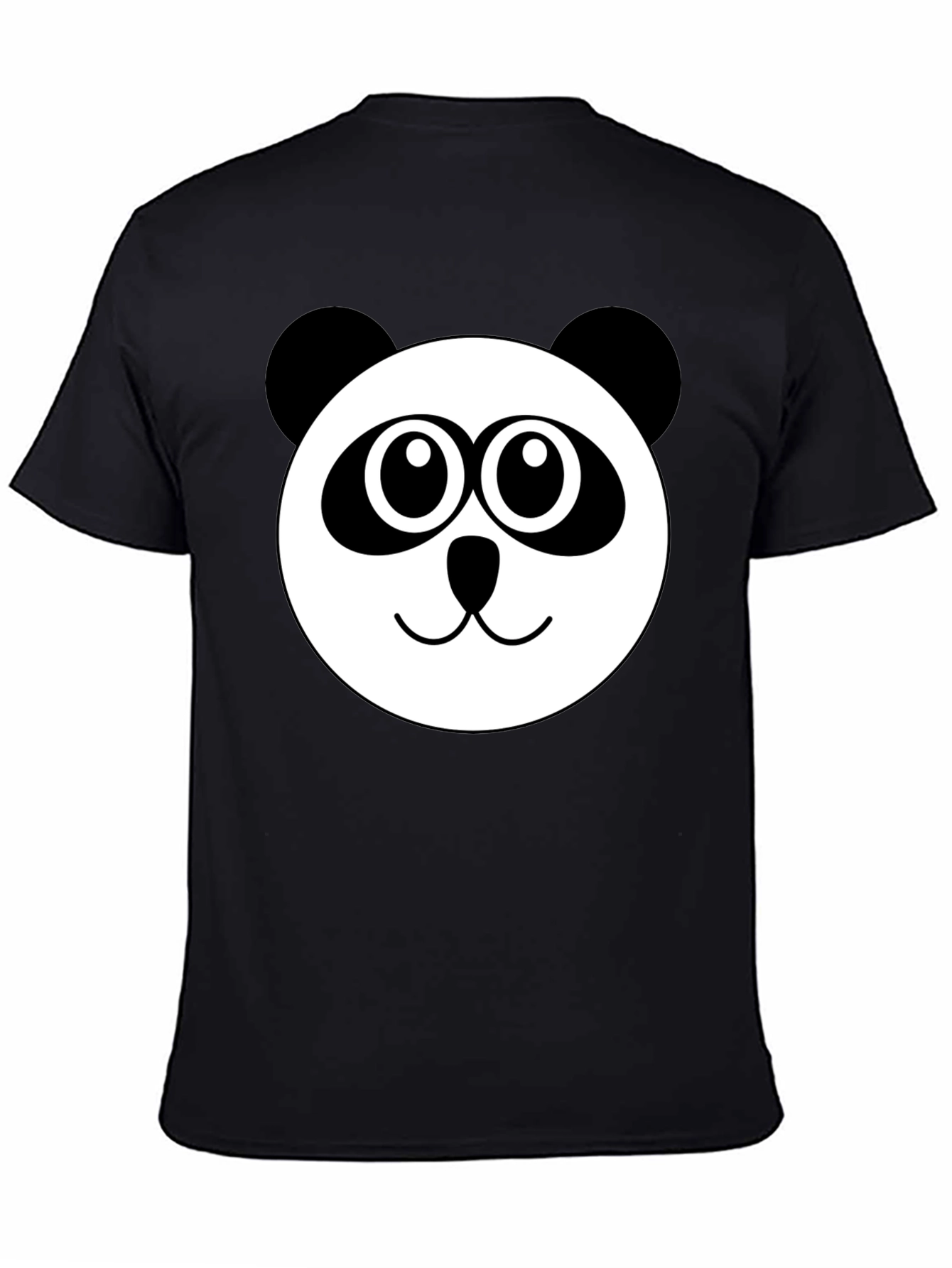 Cute Panda Face Graphic Black T-Shirt