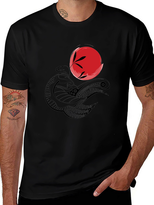 Koi Fish & Rising Sun Graphic Tee - Modern Mens Style