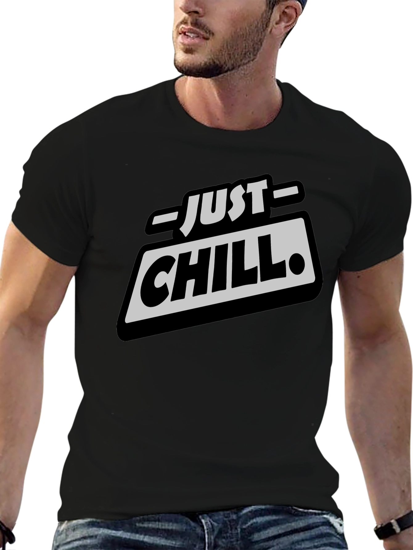 Just Chill Graphic Tee - Relaxed Fit Black T-Shirt
