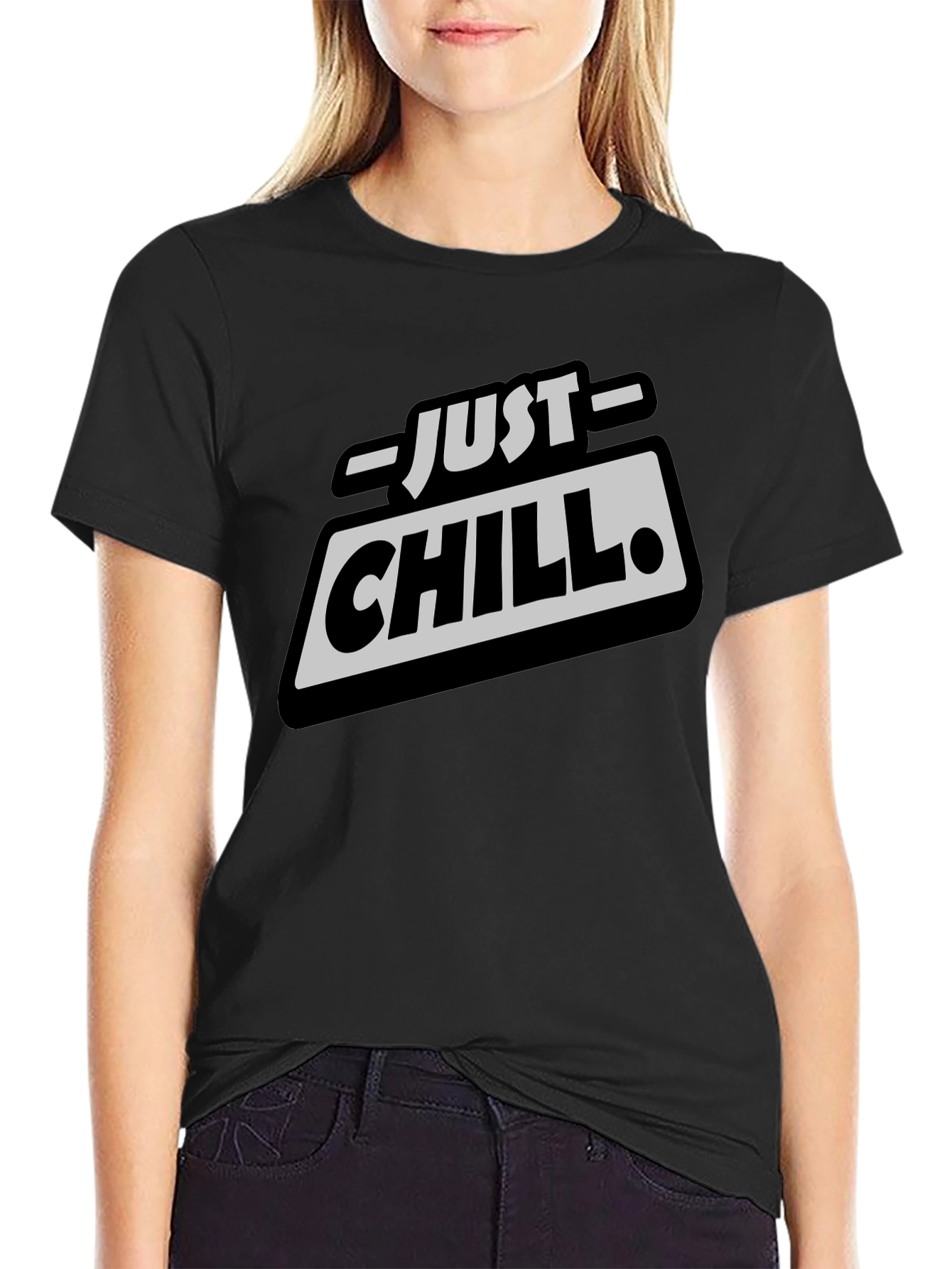 Just Chill Graphic Tee - Relaxed Fit Black T-Shirt