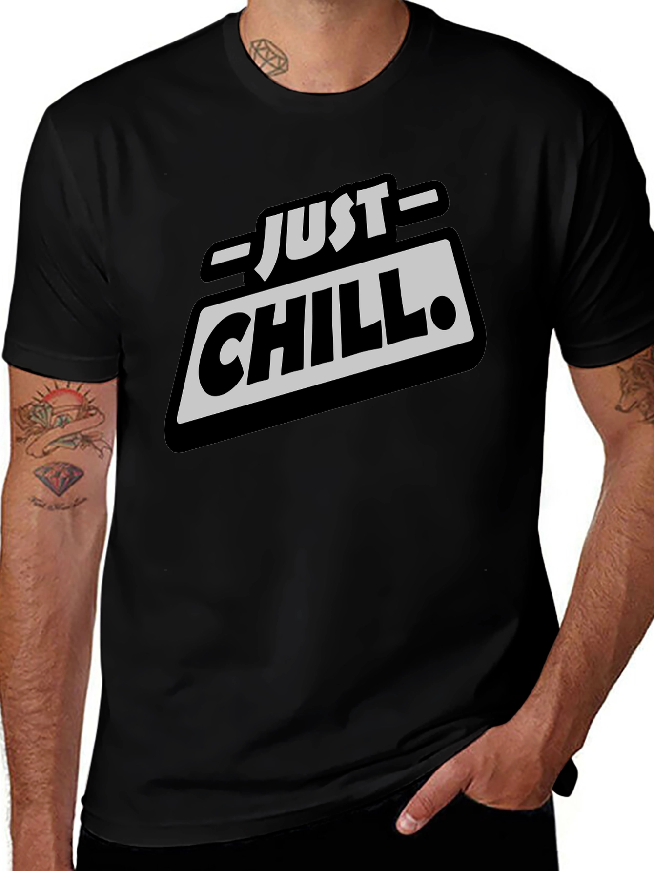 Just Chill Graphic Tee - Relaxed Fit Black T-Shirt