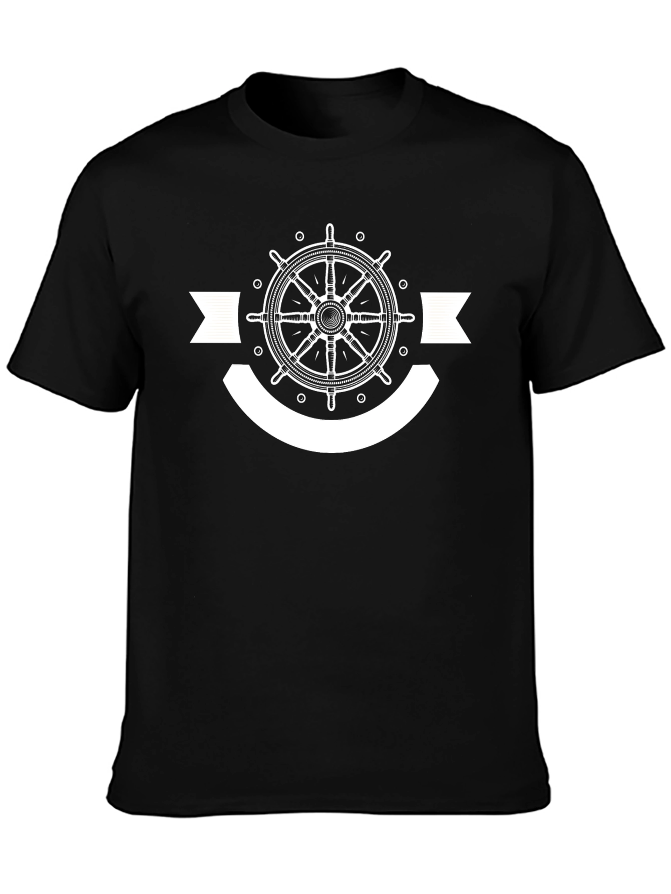 Nautical Wheel Graphic T-Shirt - Black Cotton Tee