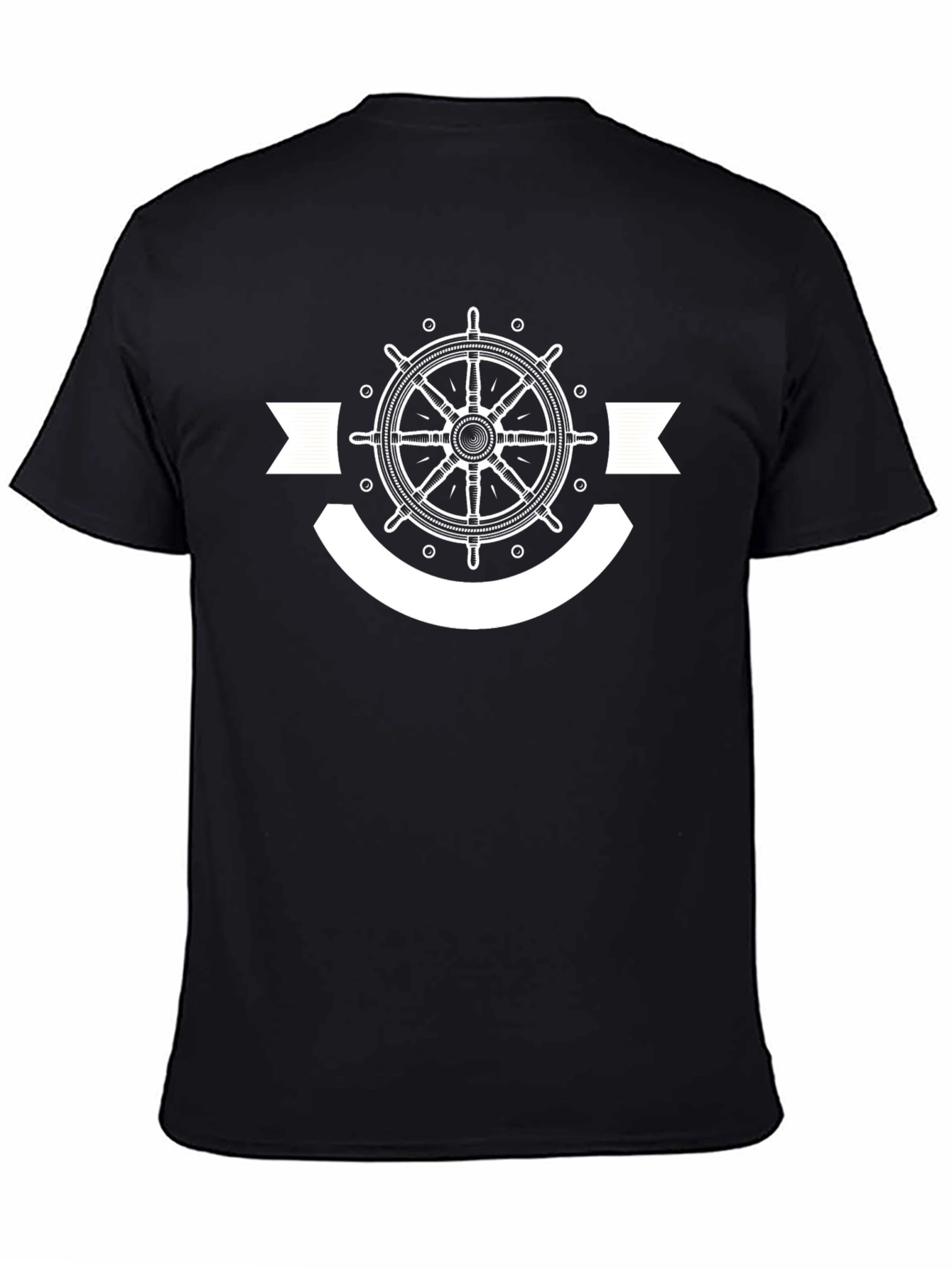 Nautical Wheel Graphic T-Shirt - Black Cotton Tee