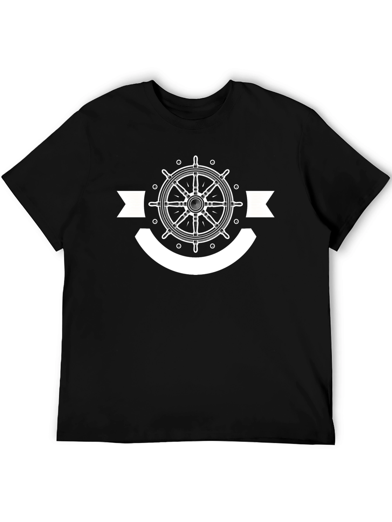 Nautical Wheel Graphic T-Shirt - Black Cotton Tee