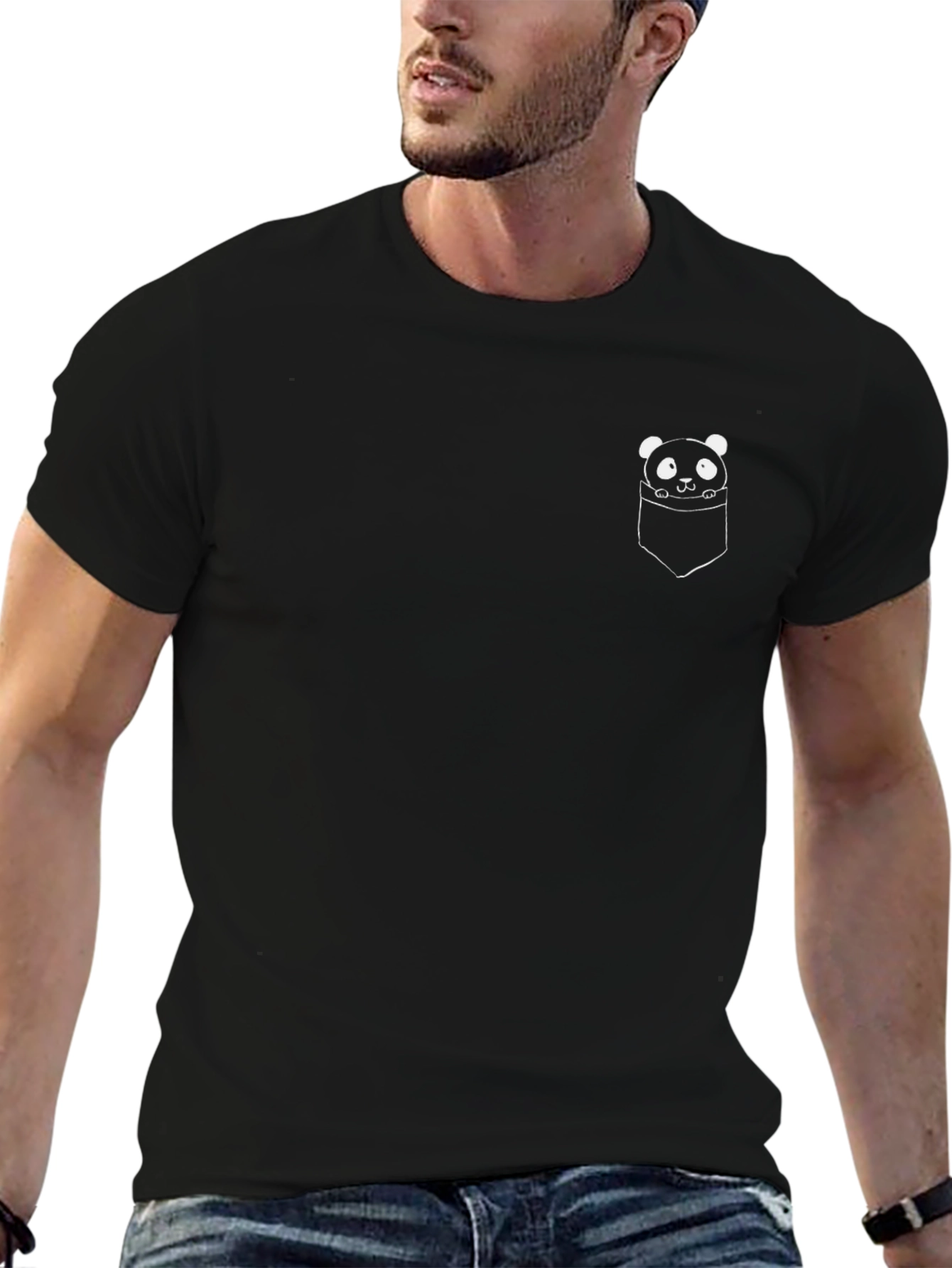 Cute Panda in Pocket Graphic Tee - Black