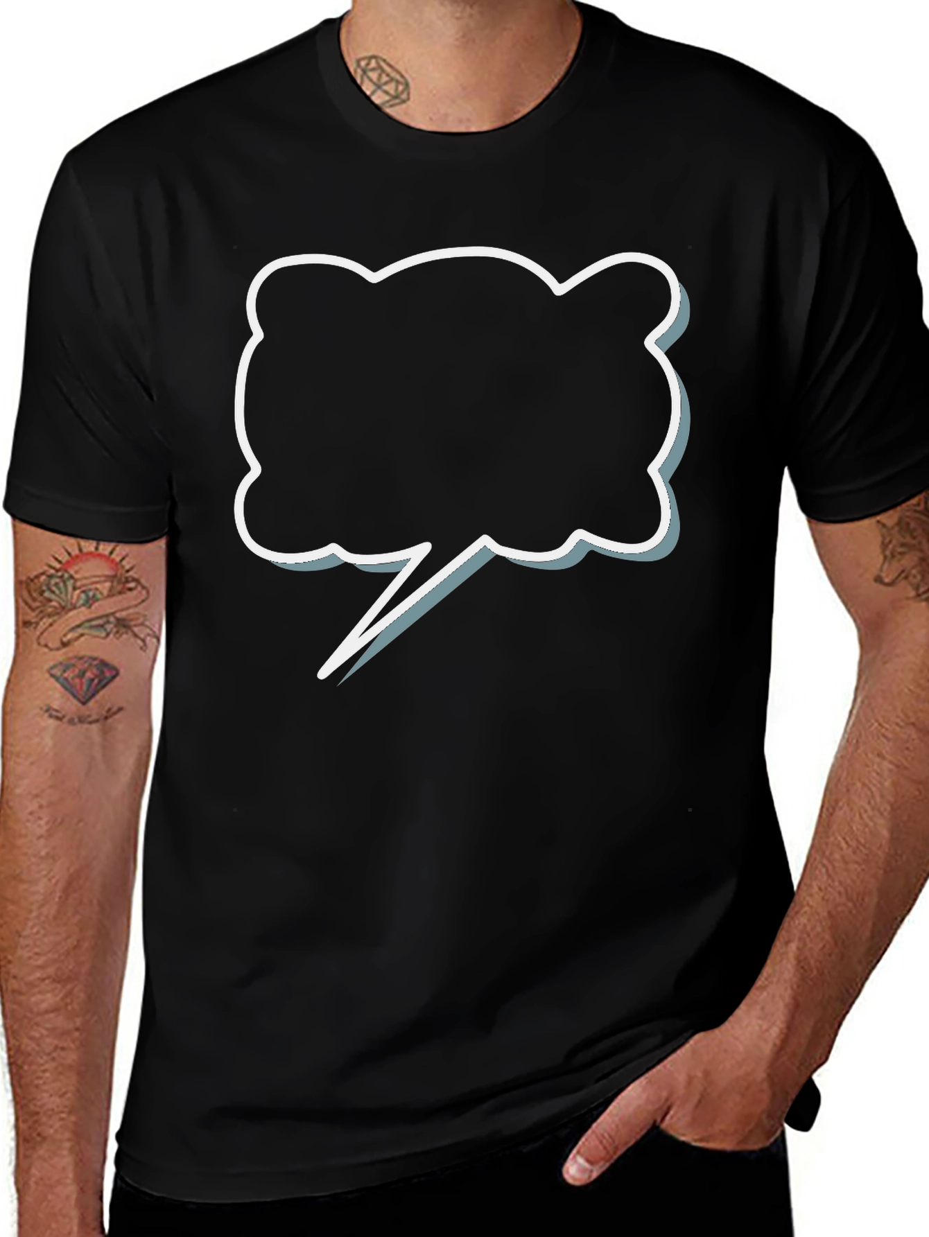 Black T-Shirt with Speech Bubble Graphic