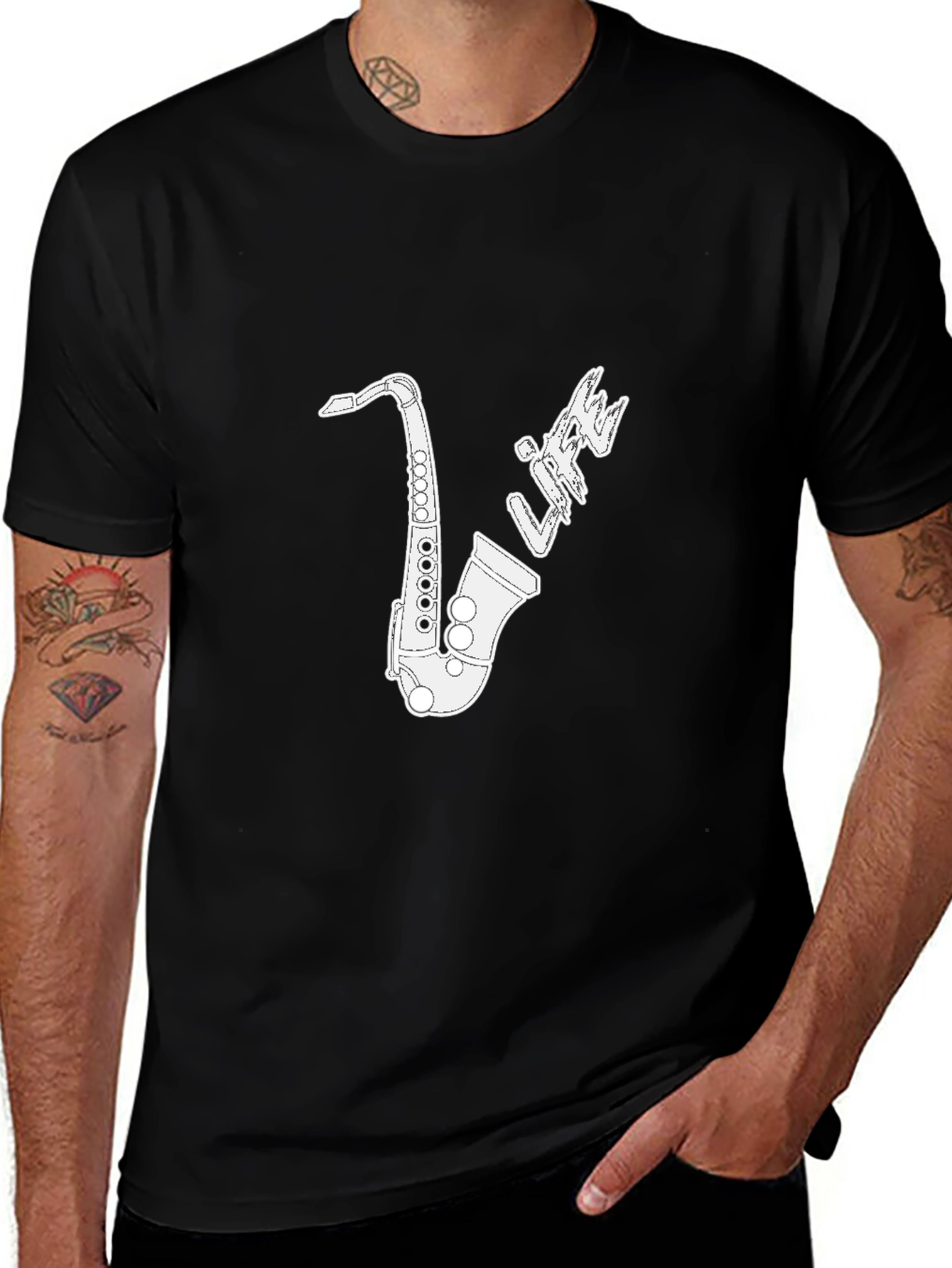 Saxophone Life Graphic Tee - Black Casual T-Shirt