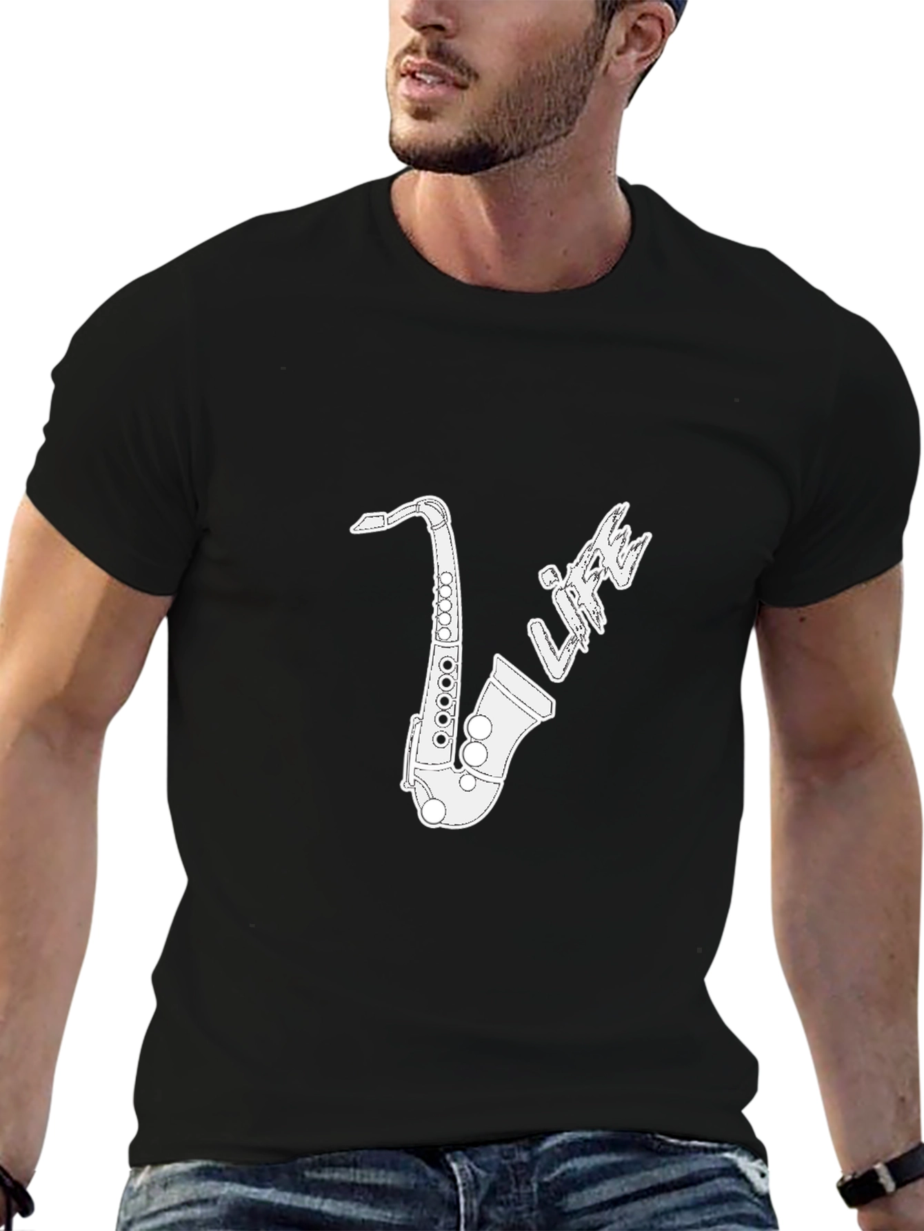 Saxophone Life Graphic Tee - Black Casual T-Shirt