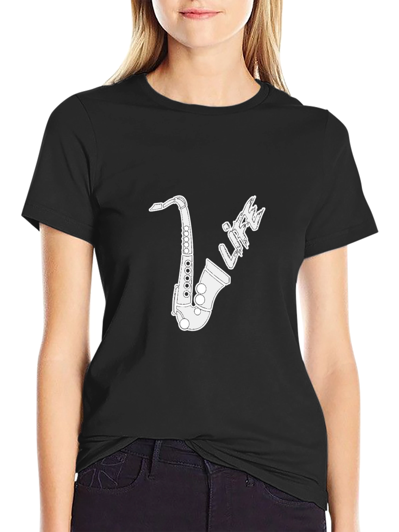 Saxophone Life Graphic Tee - Black Casual T-Shirt