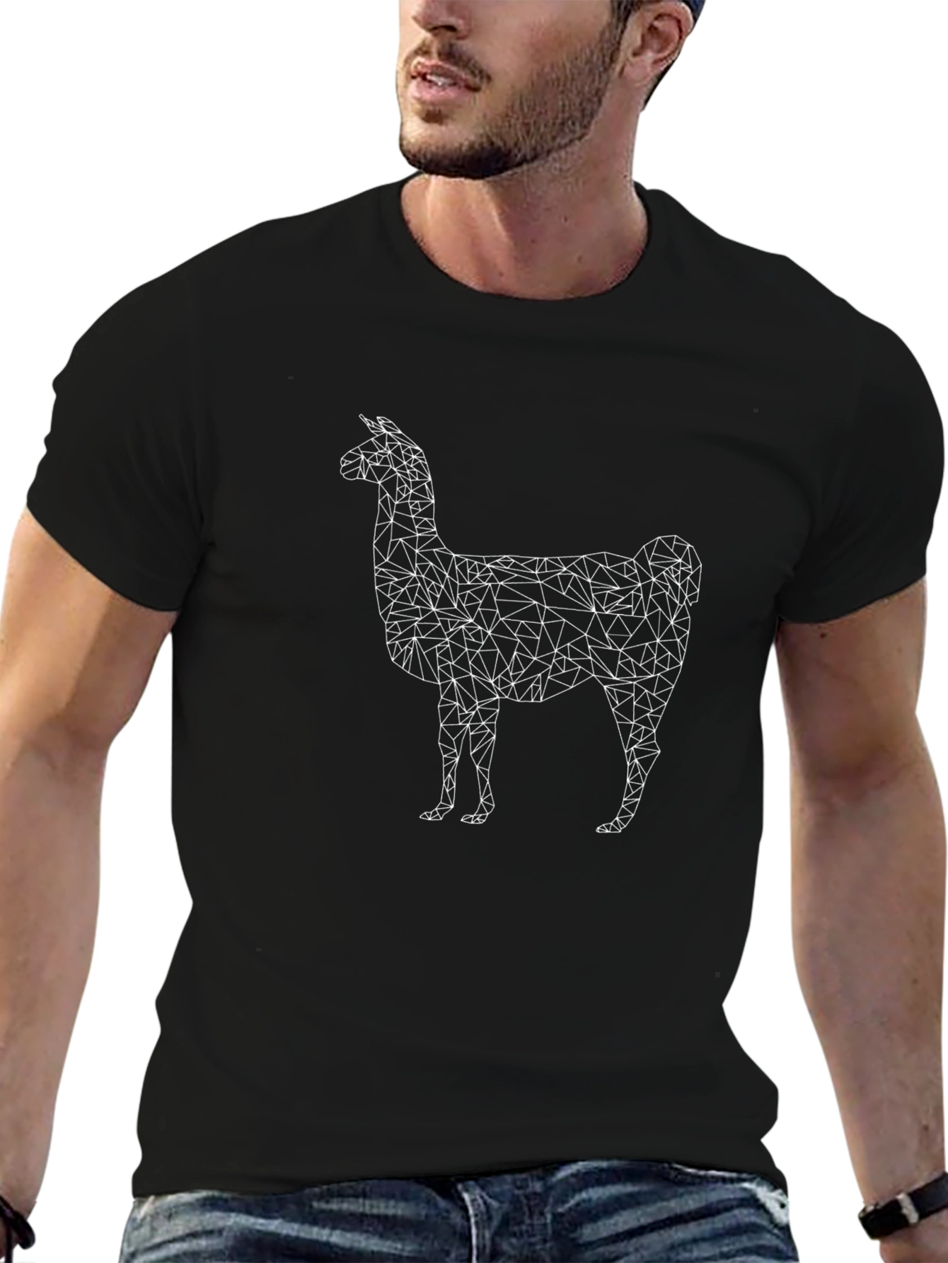 Geometric Llama Graphic Tee - Black T-Shirt