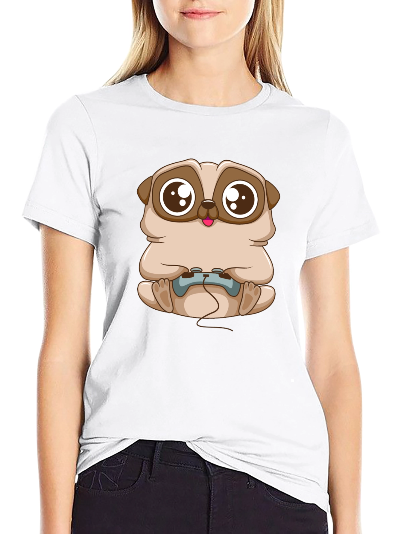 Gamer Pug Graphic T-Shirt - Black Cotton Tee