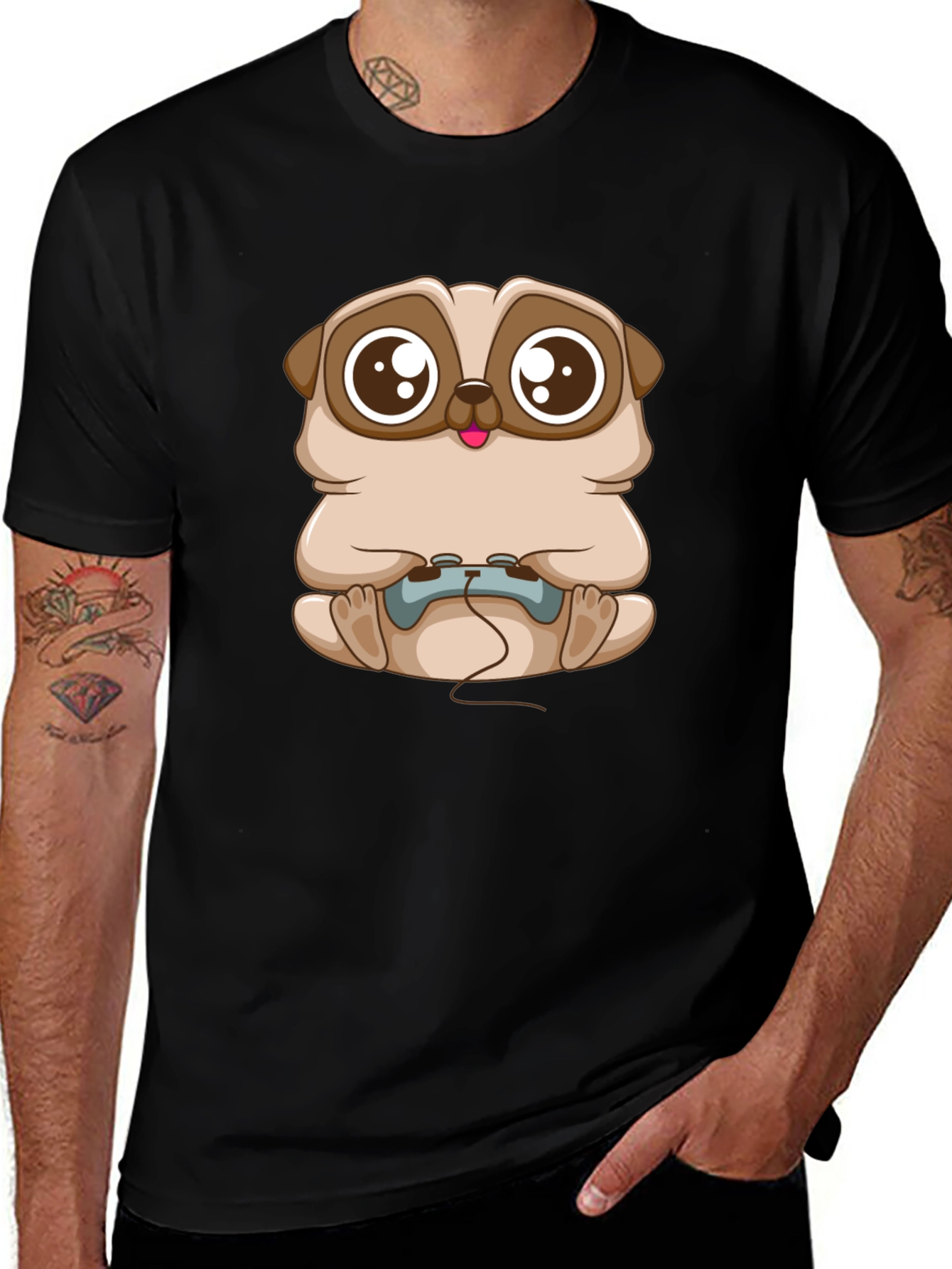 Gamer Pug Graphic T-Shirt - Black Cotton Tee