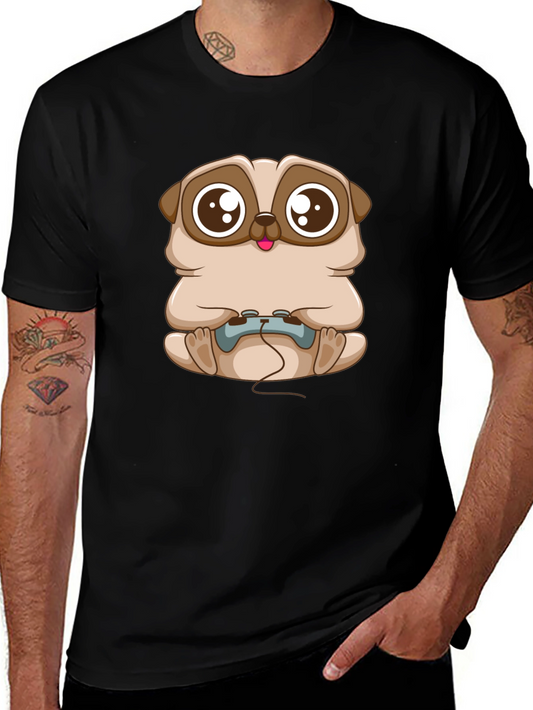 Gamer Pug Graphic T-Shirt - Black Cotton Tee