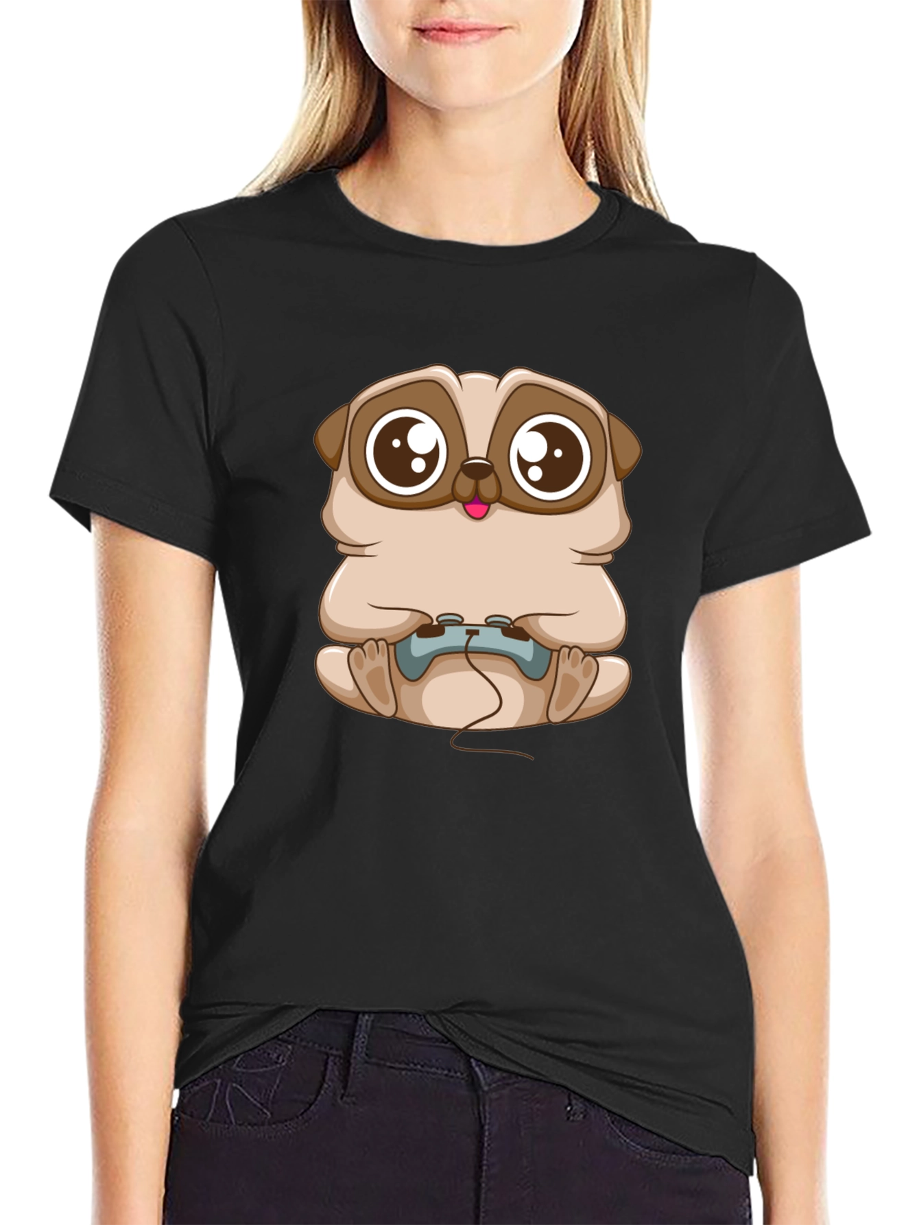 Gamer Pug Graphic T-Shirt - Black Cotton Tee