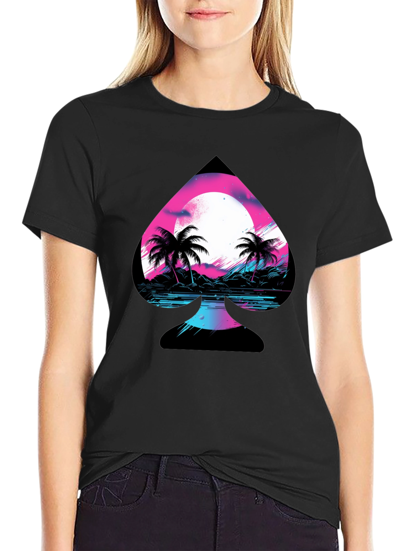 Retro Spade Graphic T-Shirt - Vaporwave Beach Design