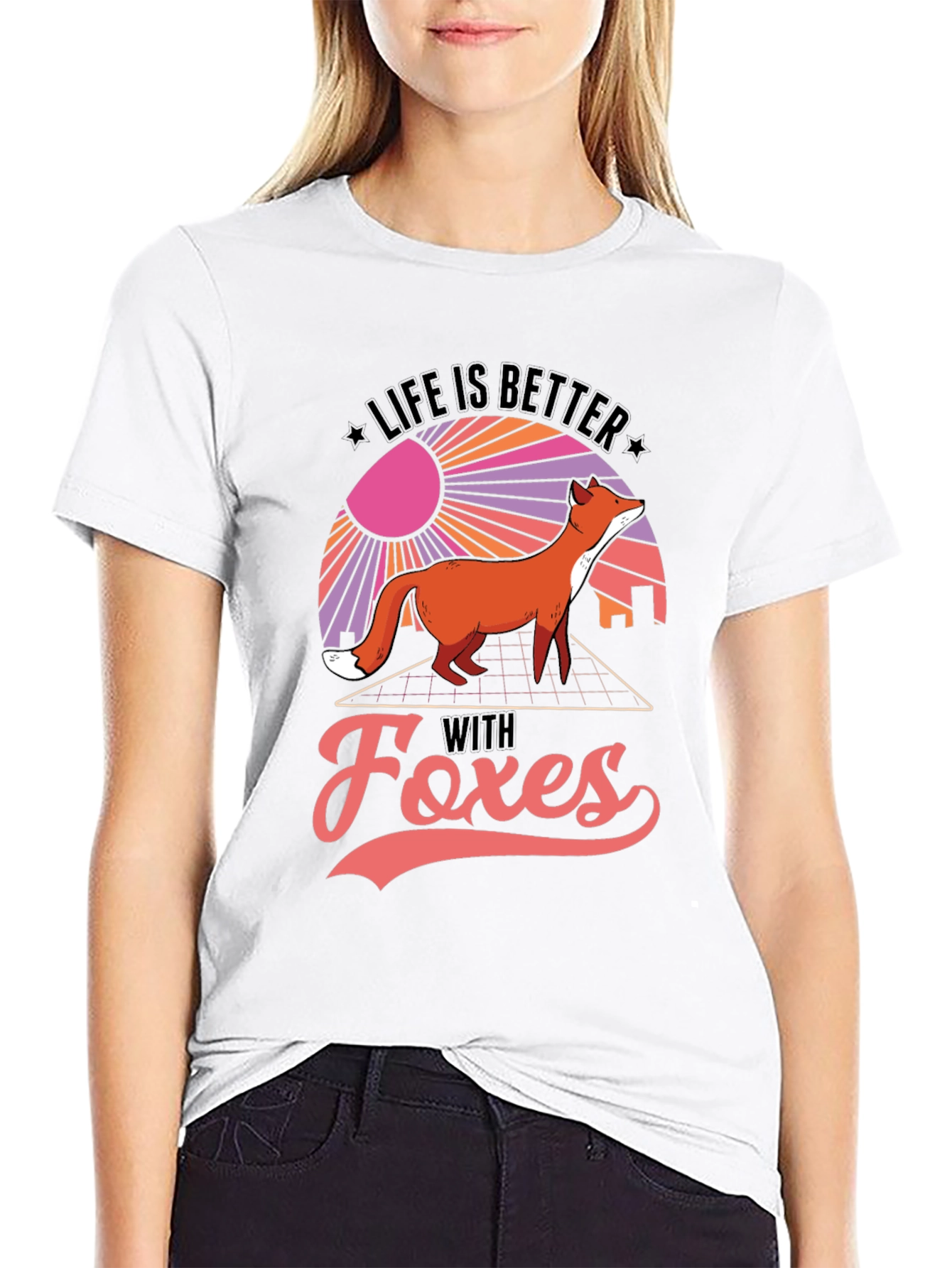 Life is Better With Foxes Black T-Shirt