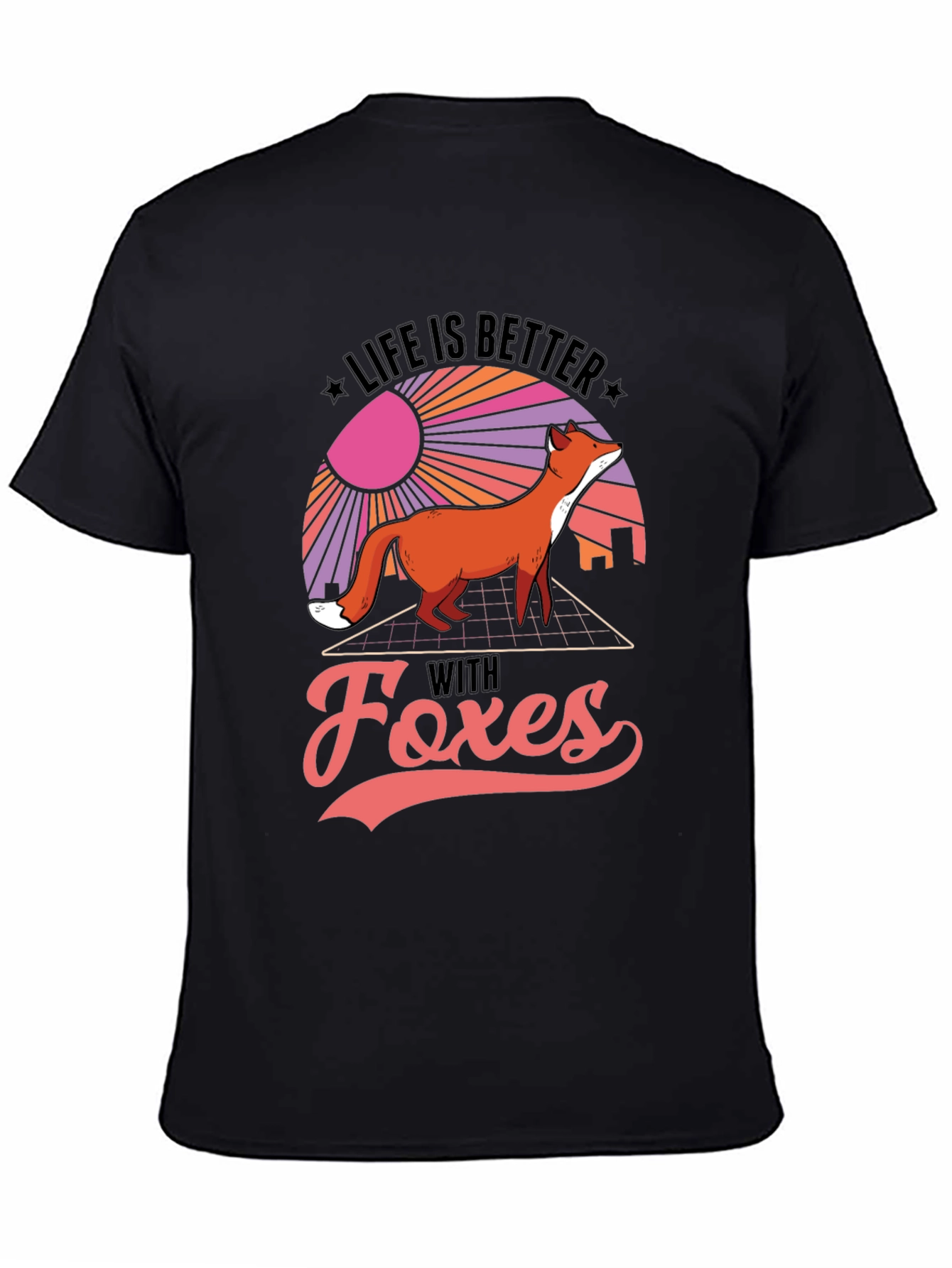 Life is Better With Foxes Black T-Shirt