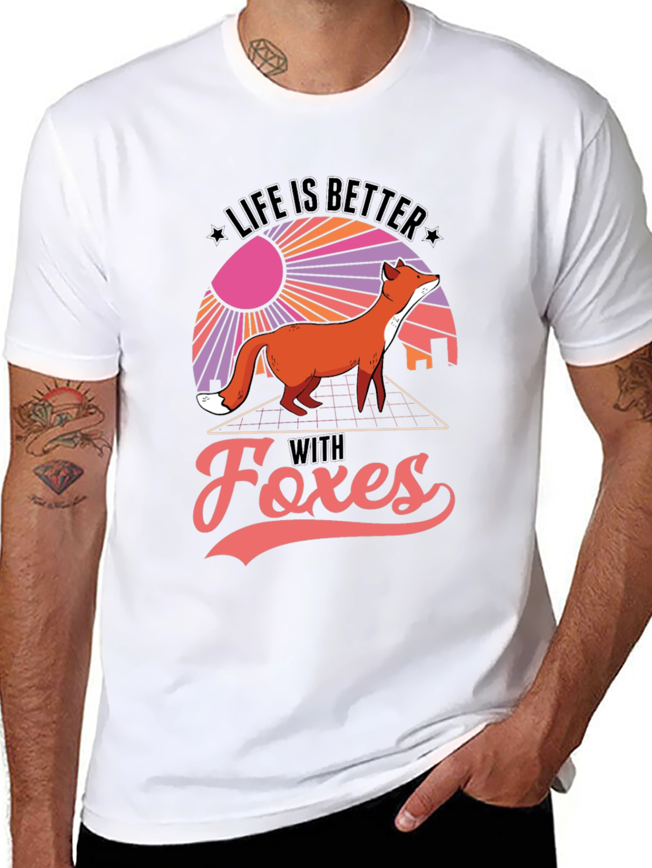 Life is Better With Foxes Black T-Shirt