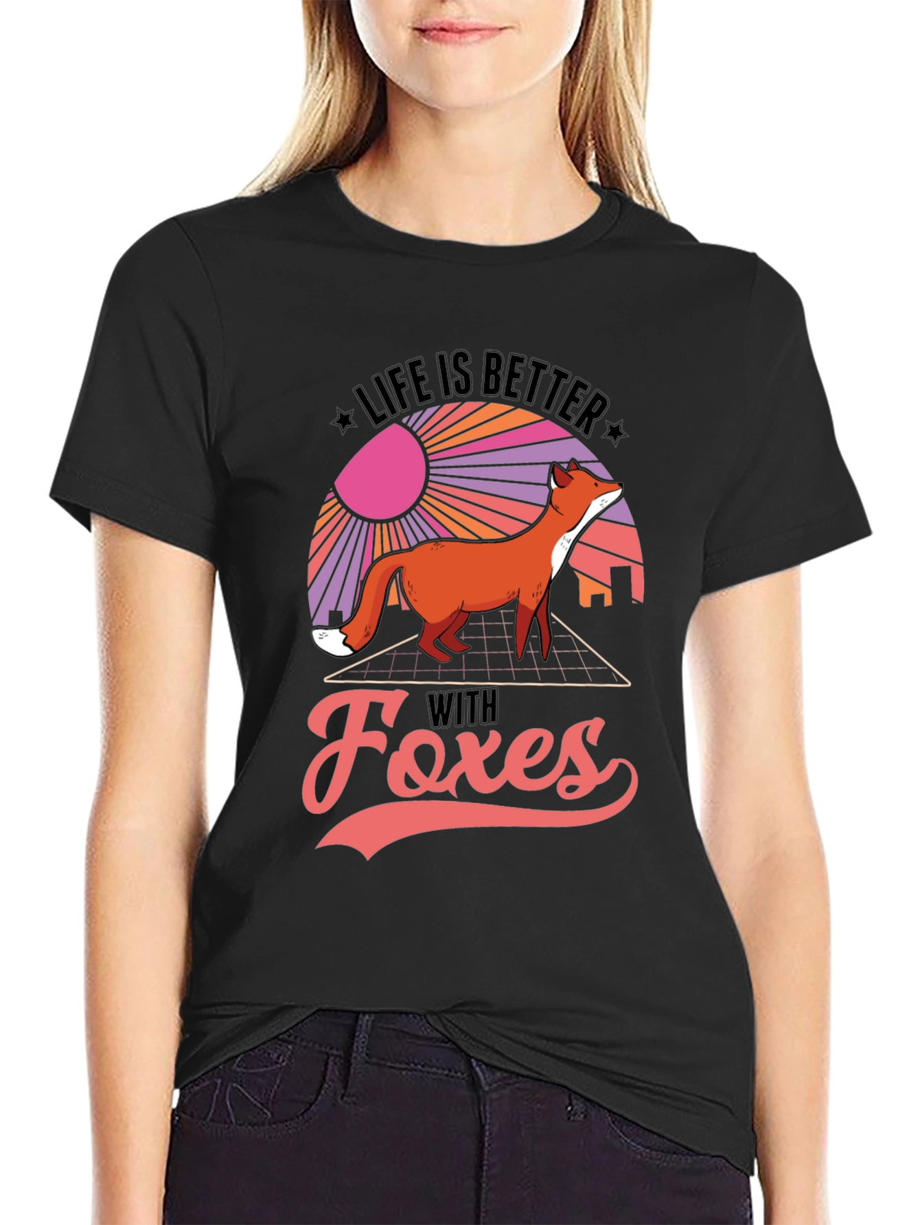 Life is Better With Foxes Black T-Shirt