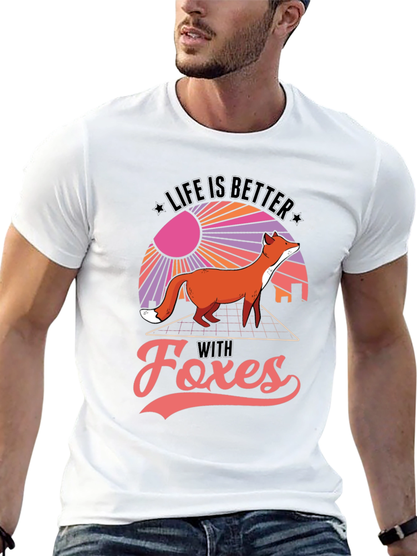 Life is Better With Foxes Black T-Shirt
