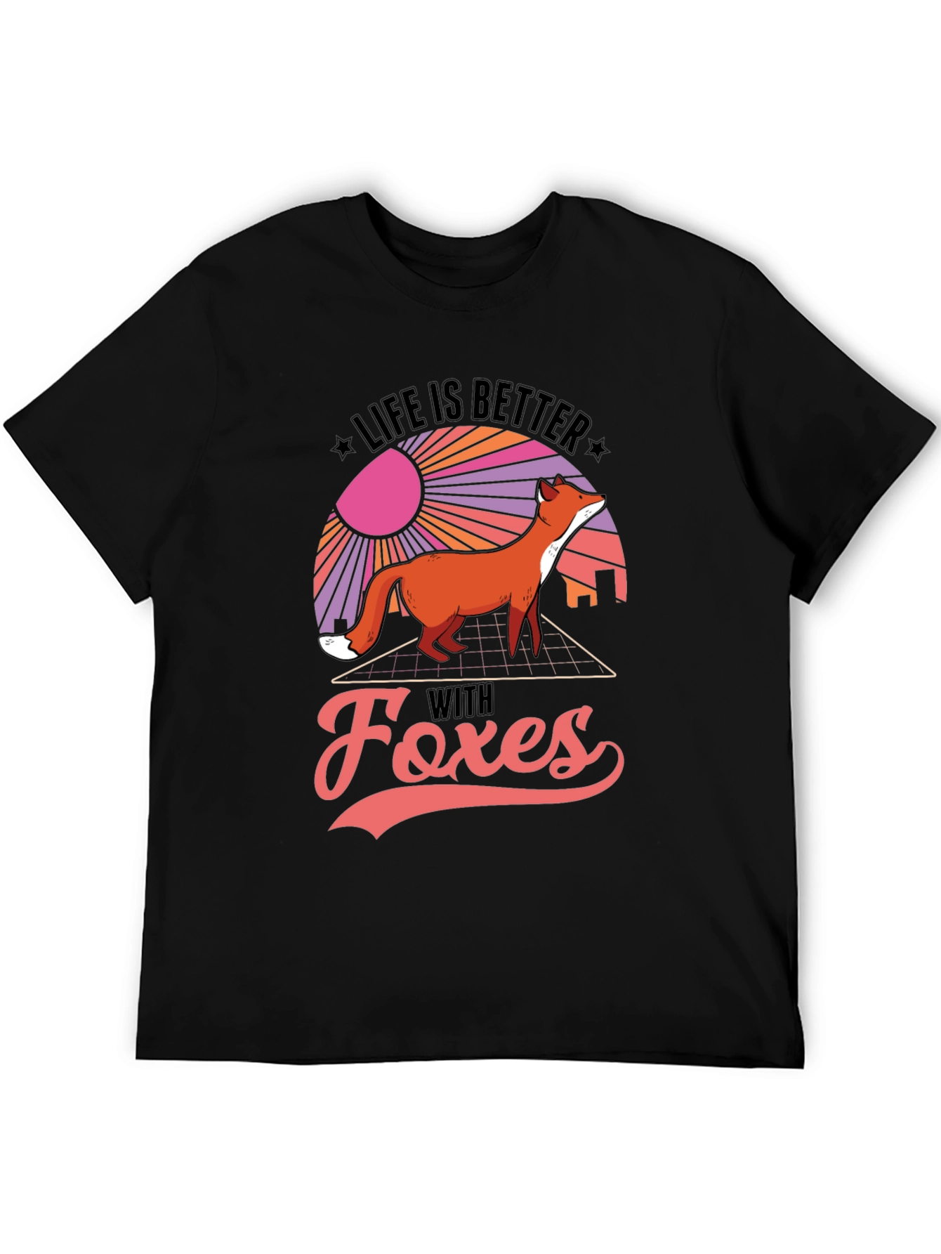 Life is Better With Foxes Black T-Shirt