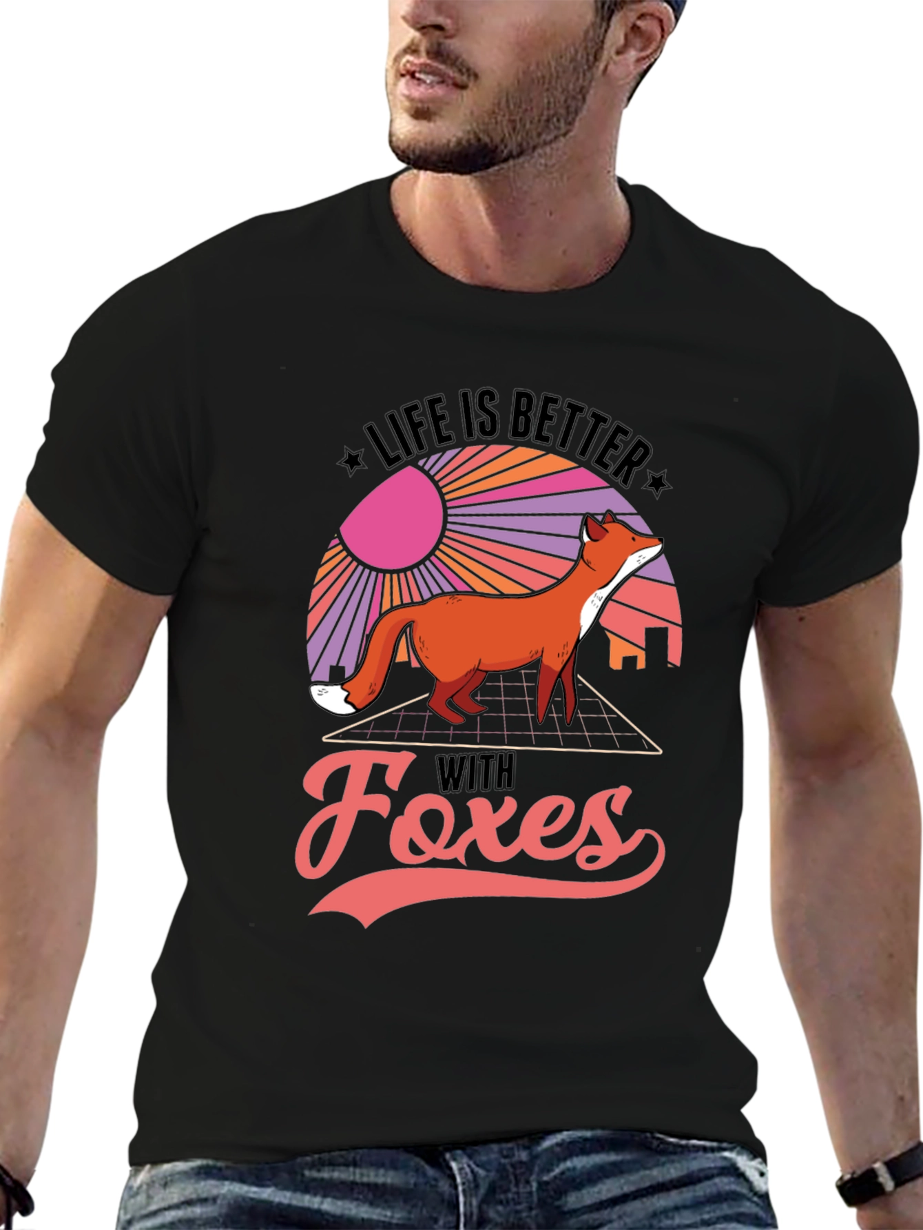 Life is Better With Foxes Black T-Shirt