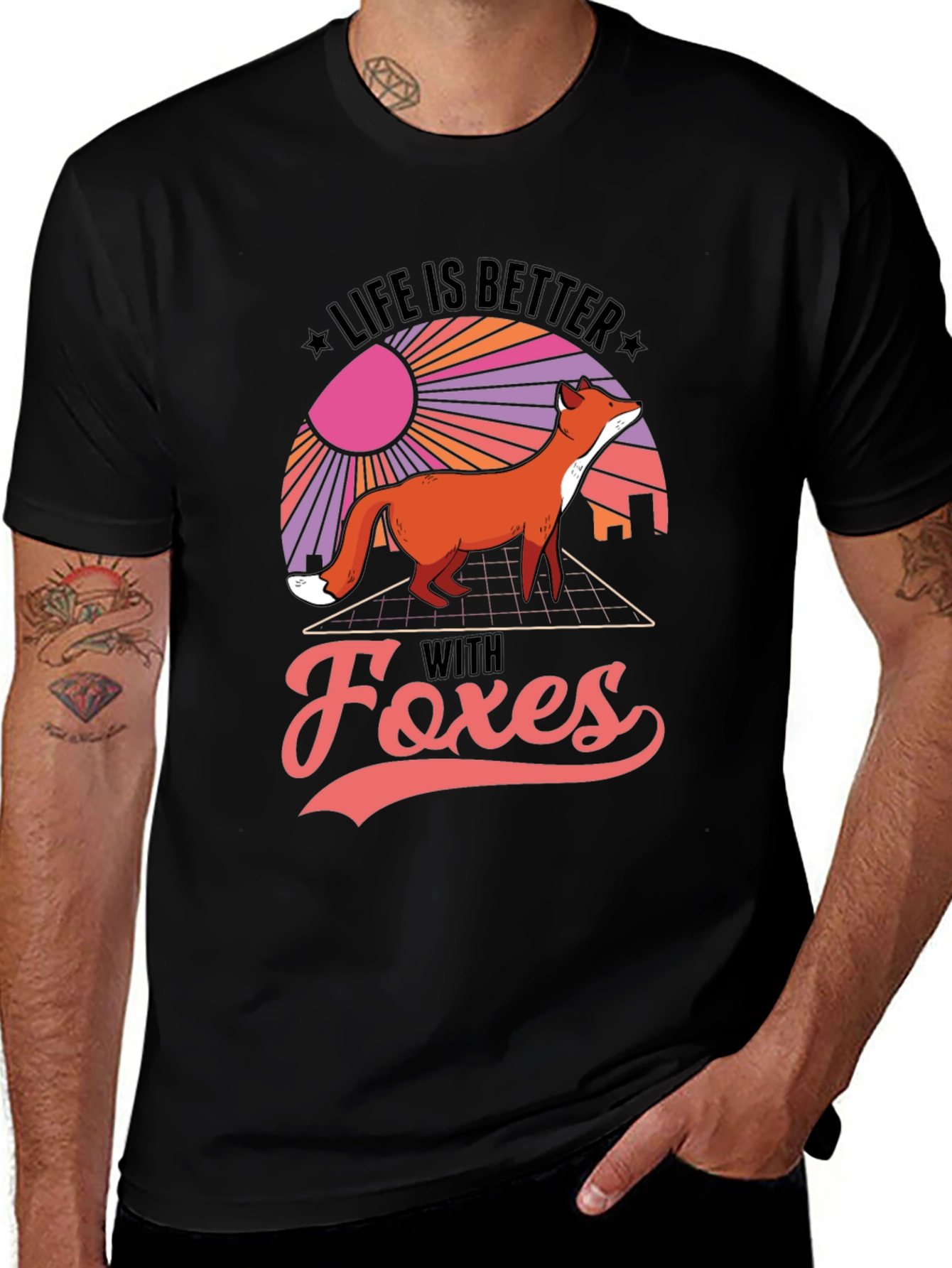 Life is Better With Foxes Black T-Shirt