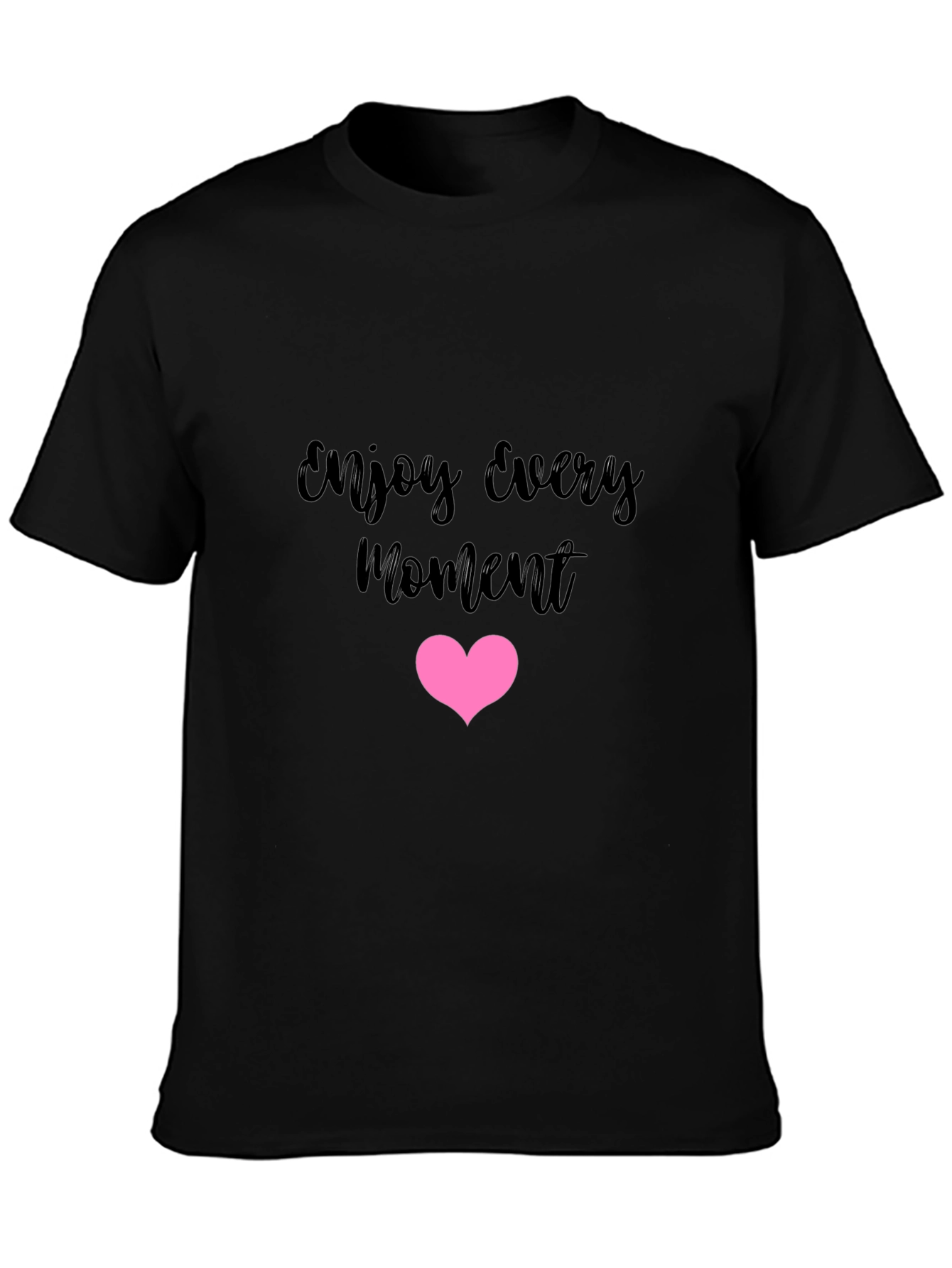 Enjoy Every Moment Black Tee with Pink Heart