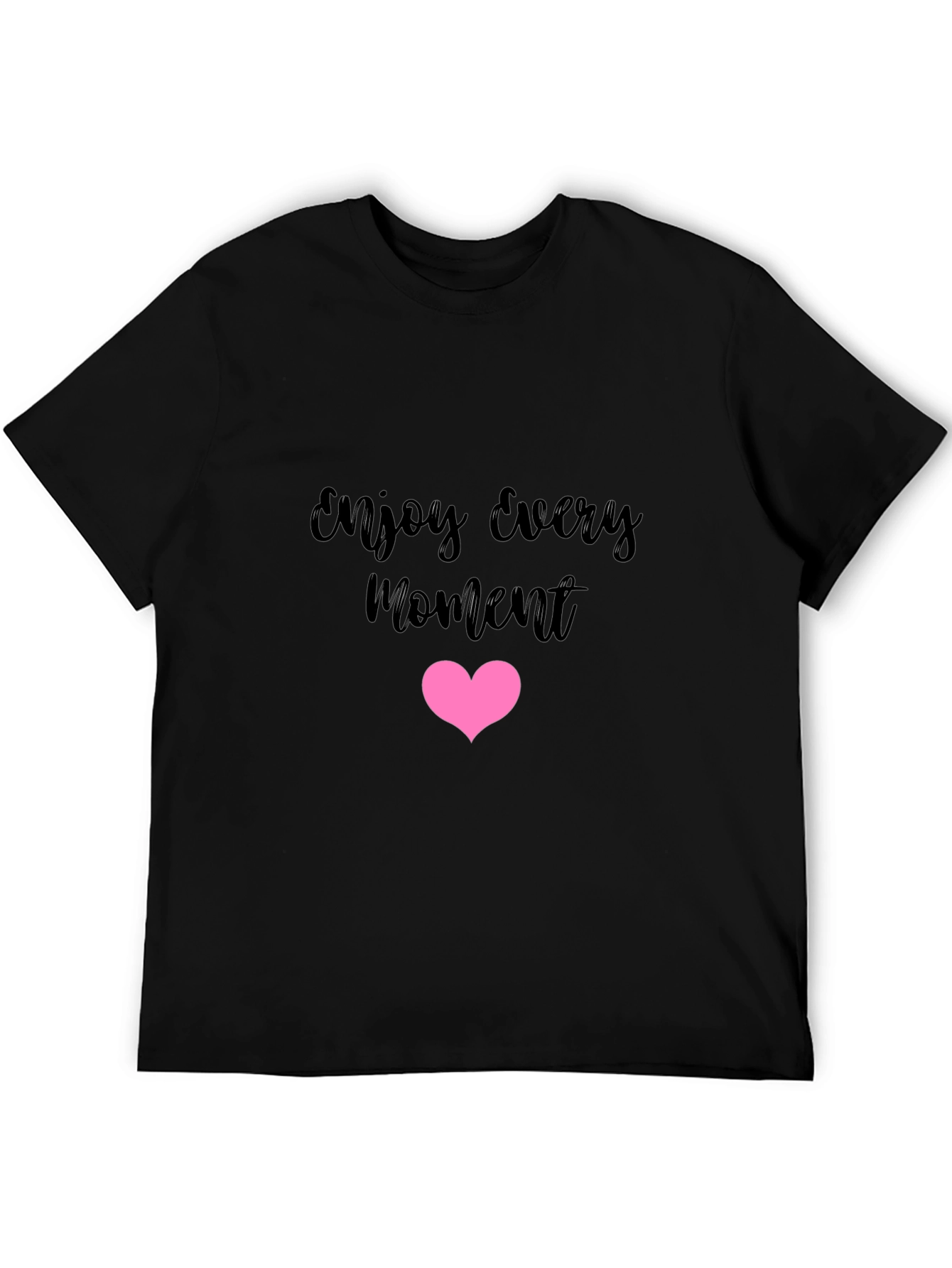 Enjoy Every Moment Black Tee with Pink Heart