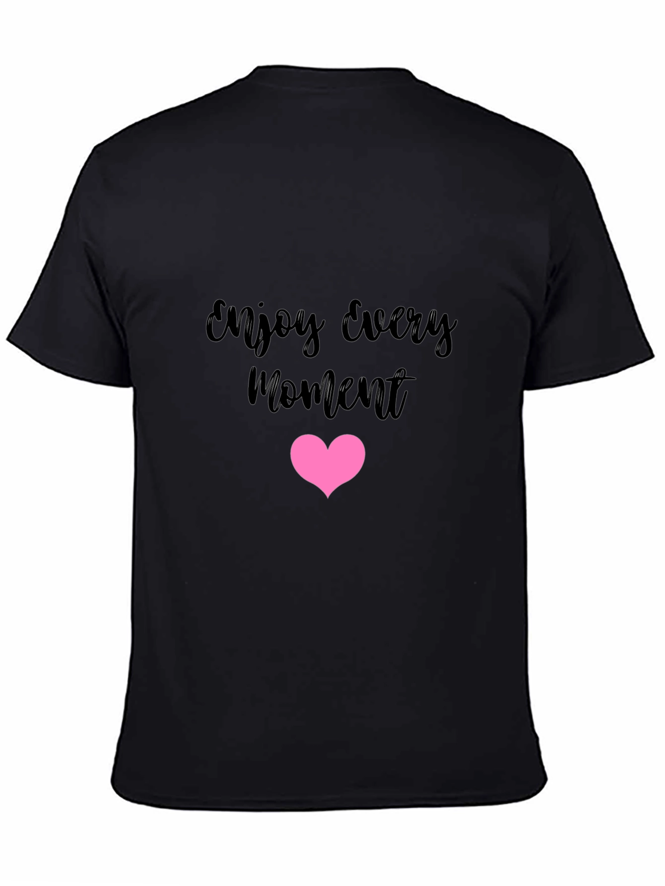 Enjoy Every Moment Black Tee with Pink Heart