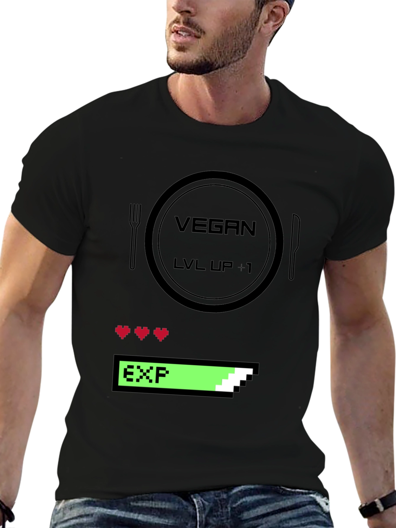 Vegan Gamer Level Up T-Shirt - Black