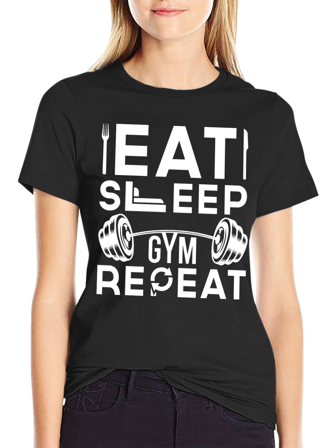 Eat Sleep Gym Repeat Black T-Shirt