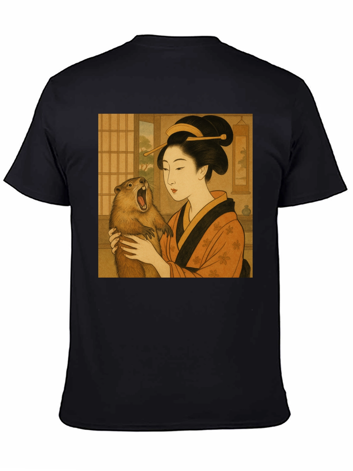 Geisha & Beaver Graphic Tee - Unique Art T-Shirt