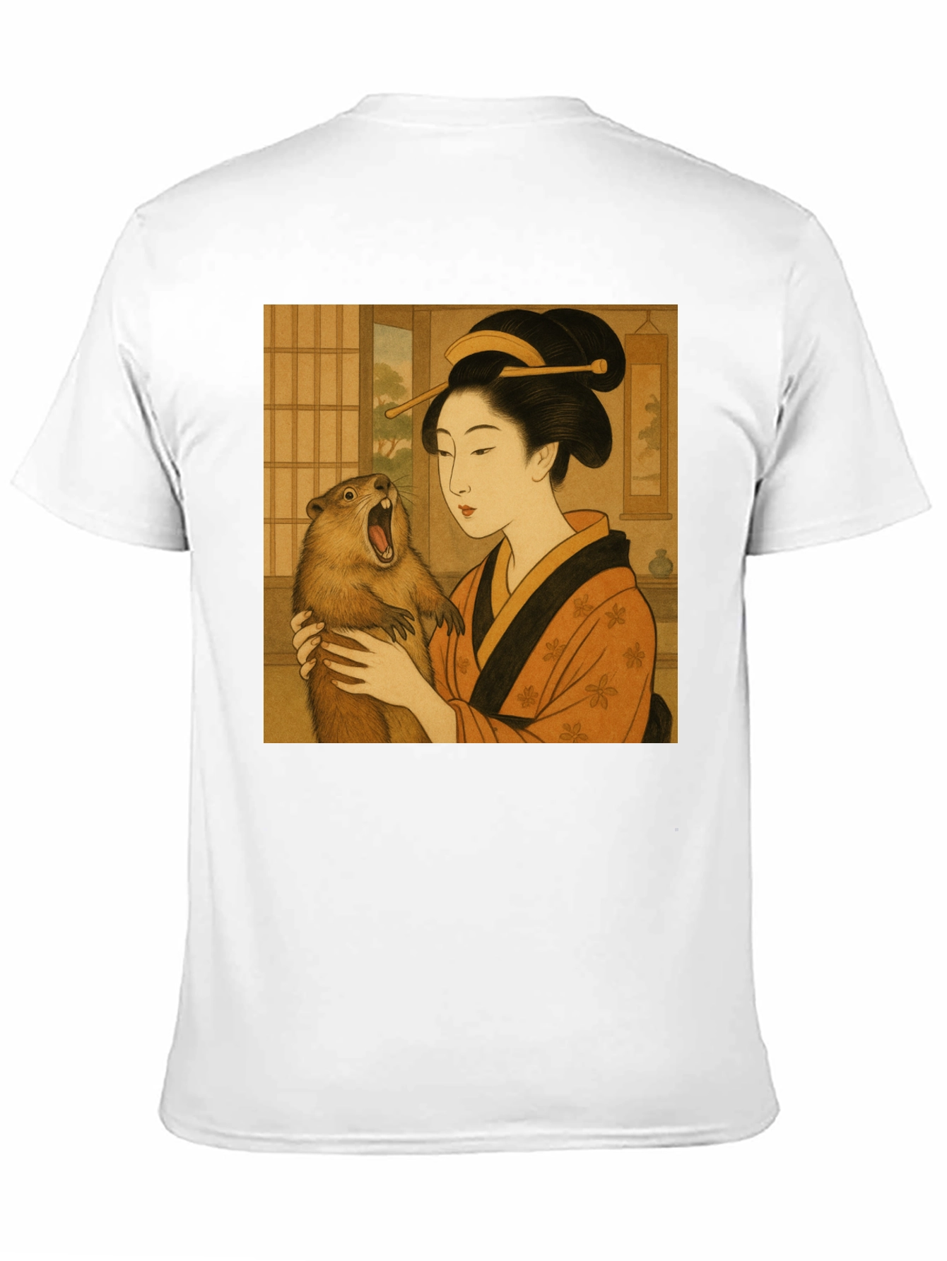 Geisha & Beaver Graphic Tee - Unique Art T-Shirt