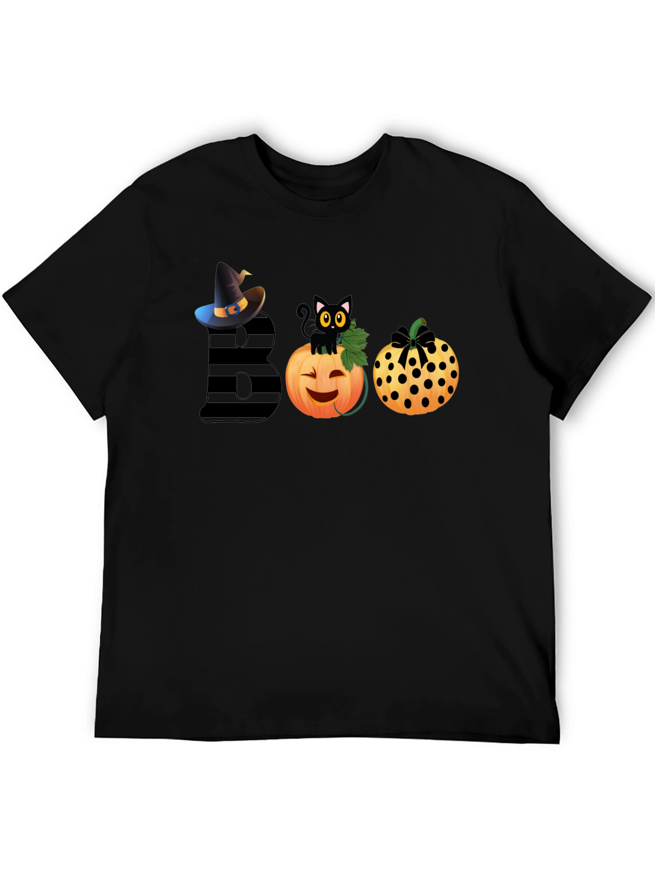 Halloween BOO T-Shirt with Witch Hat & Black Cat