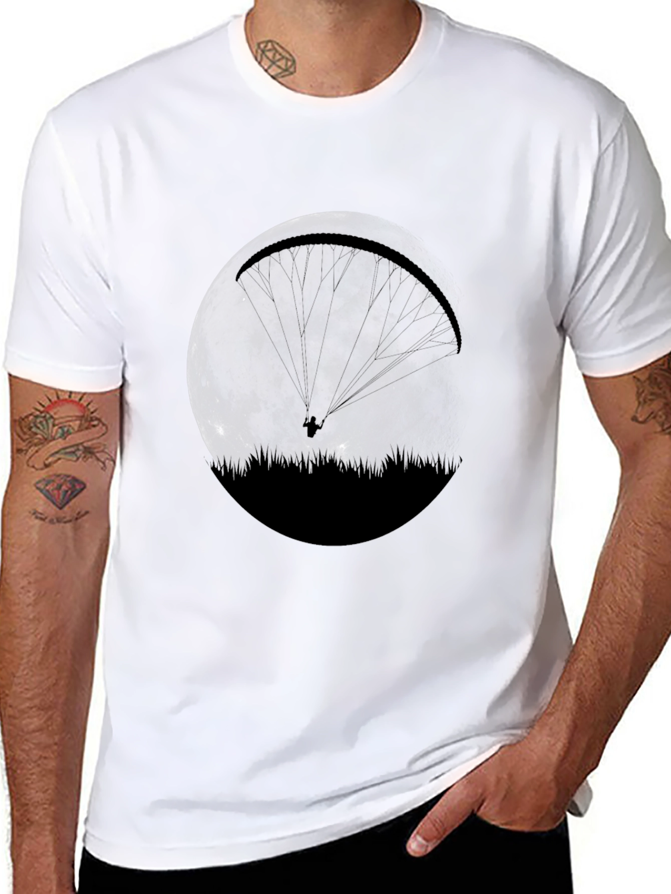 Moon Paragliding Graphic Tee - Black