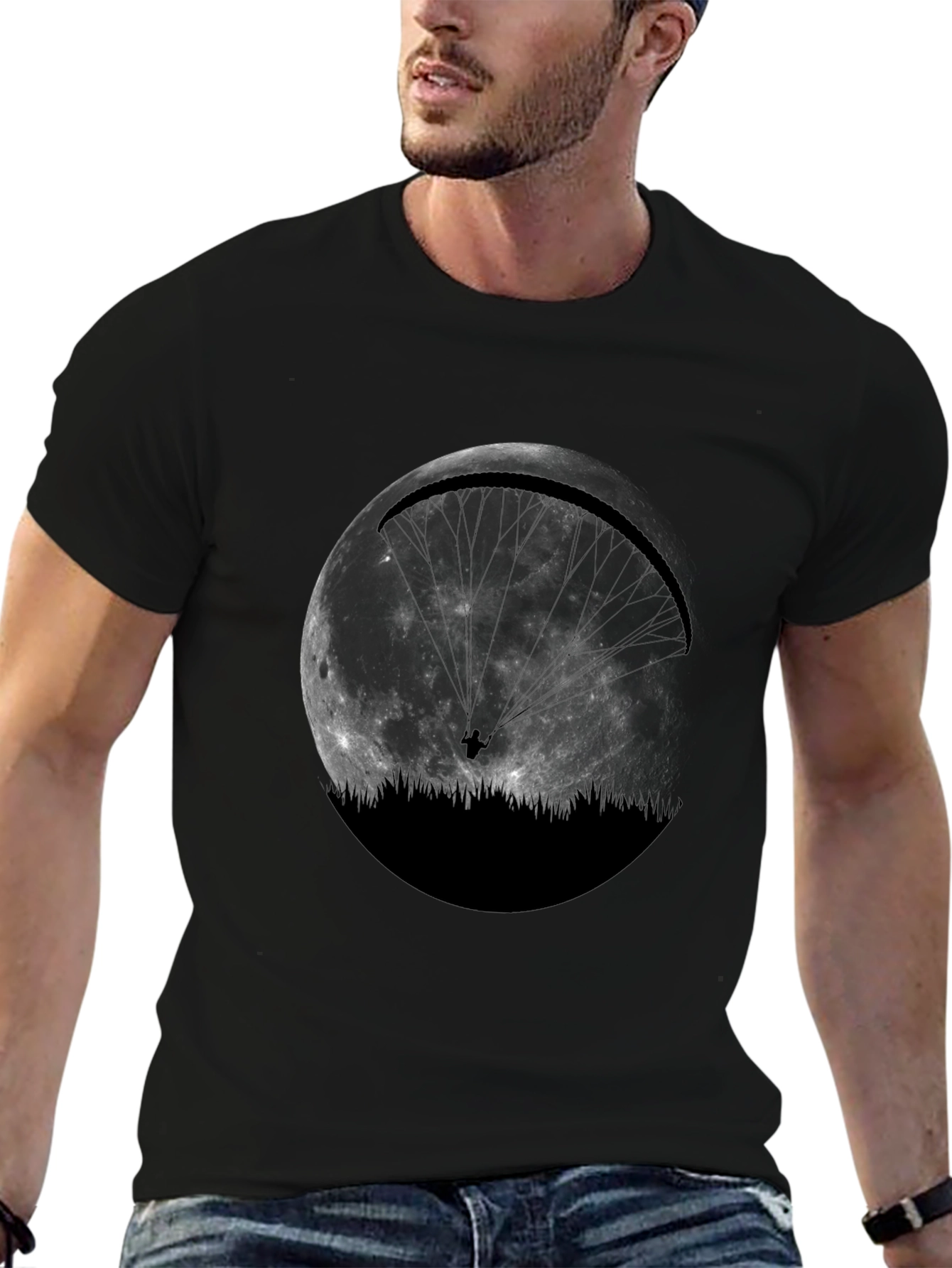 Moon Paragliding Graphic Tee - Black