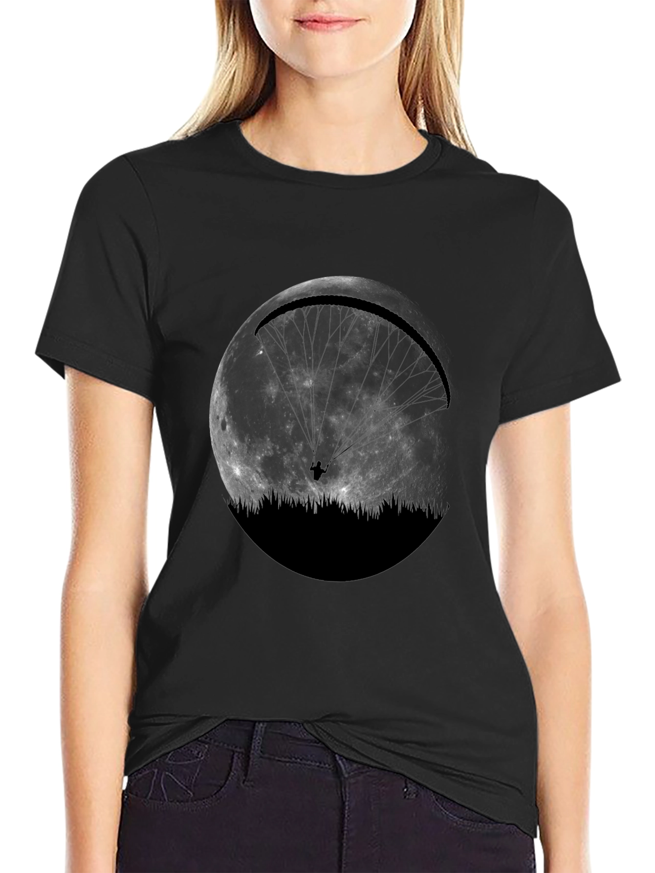 Moon Paragliding Graphic Tee - Black