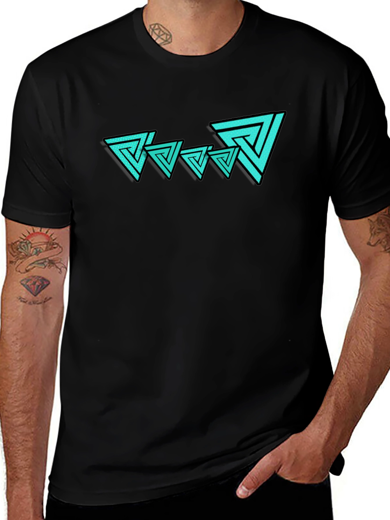 Abstract Triangle Graphic Tee - Mens Black T-Shirt