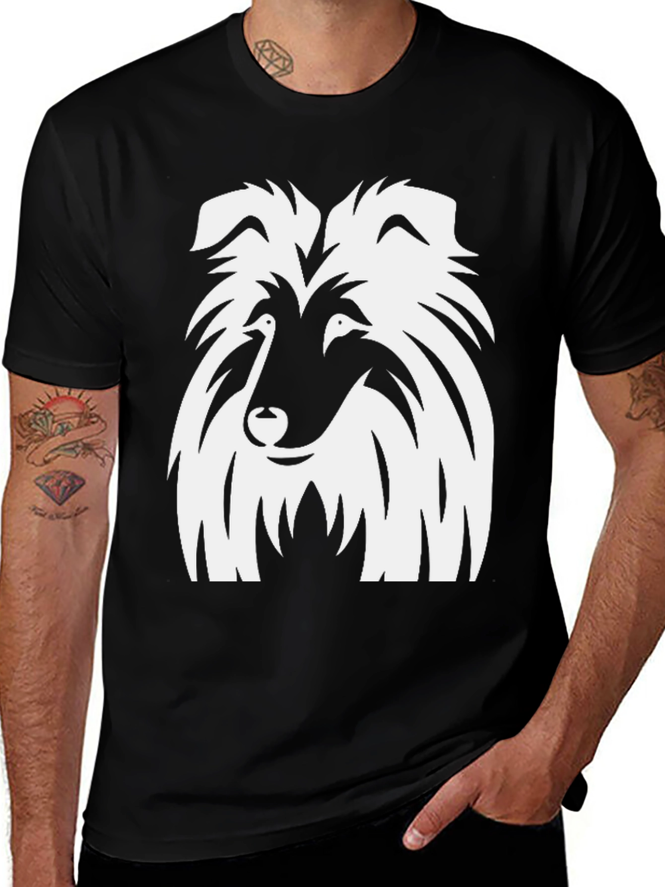 Collie Dog Graphic Black T-Shirt