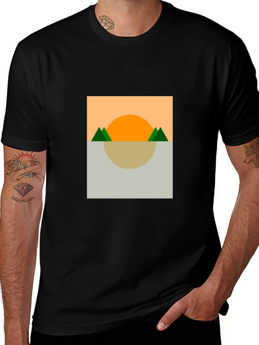 Geometric Sunset Graphic Tee - Modern Minimalist Design